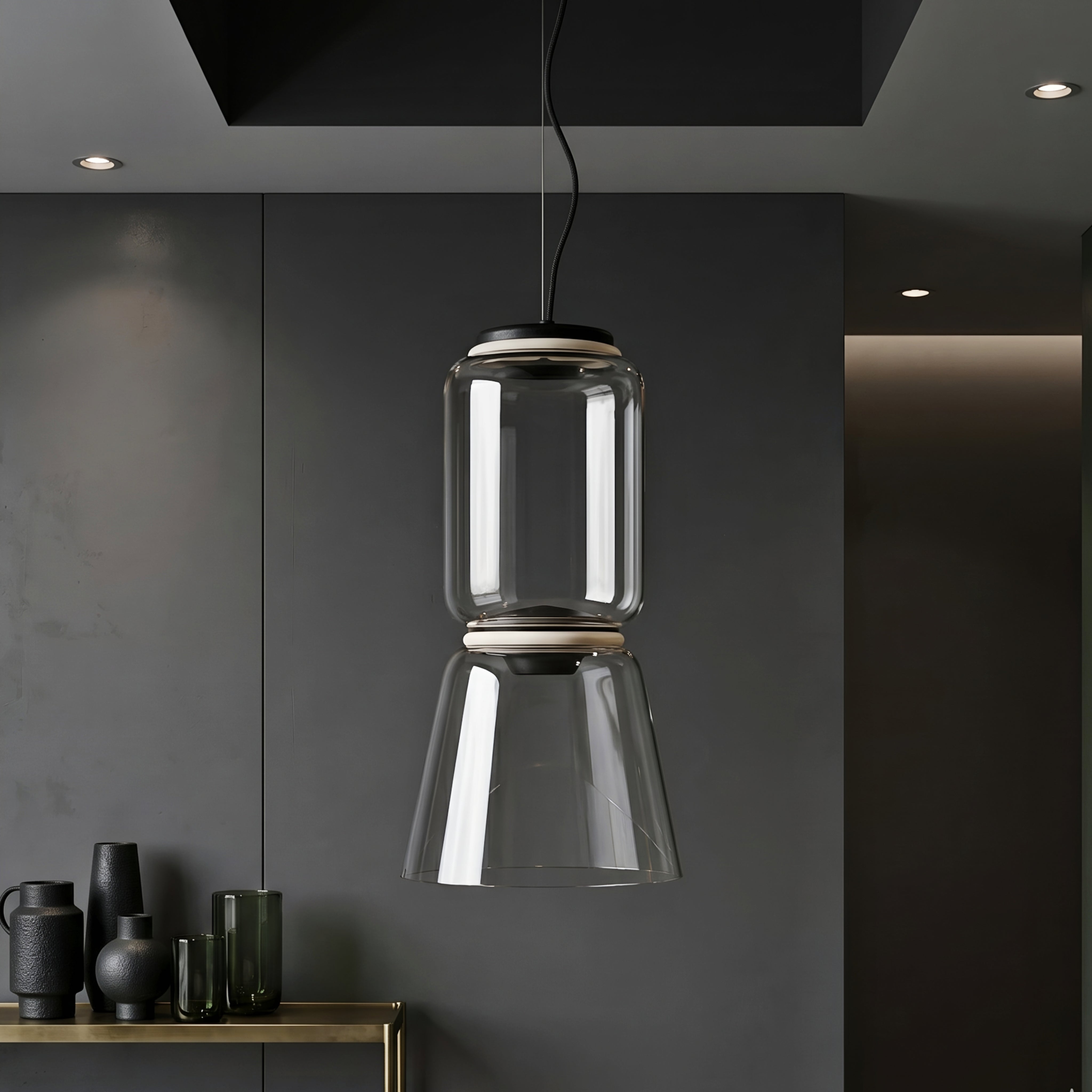 Noctis Dual Pendant Light – Modern Clear Glass Chandelier Dining Room Kitchen Island Ceiling Fixture