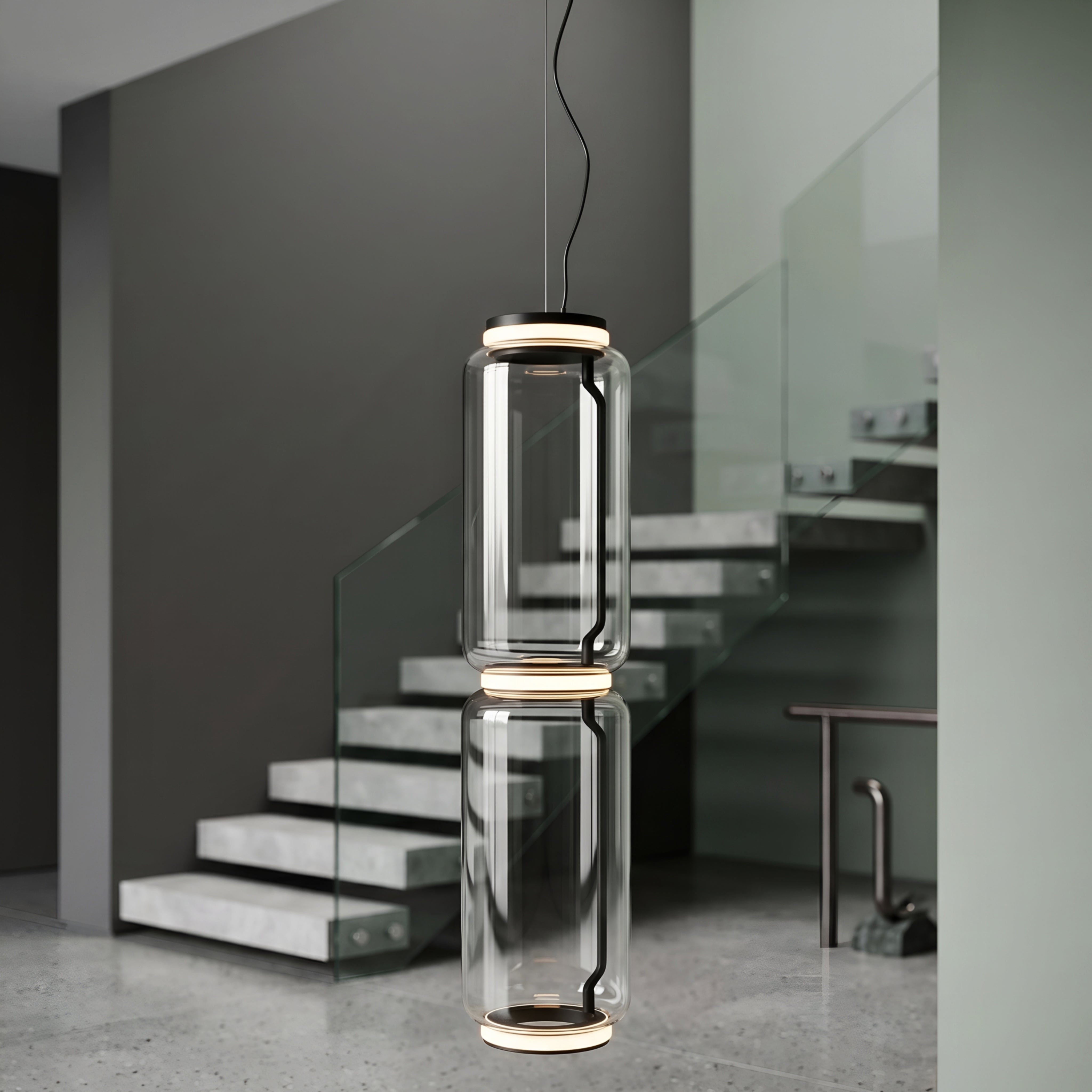 Triluxe Glass Pendant Light – Modern Cylinder Pendant Lighting Fixture Kitchen Island Dining Room