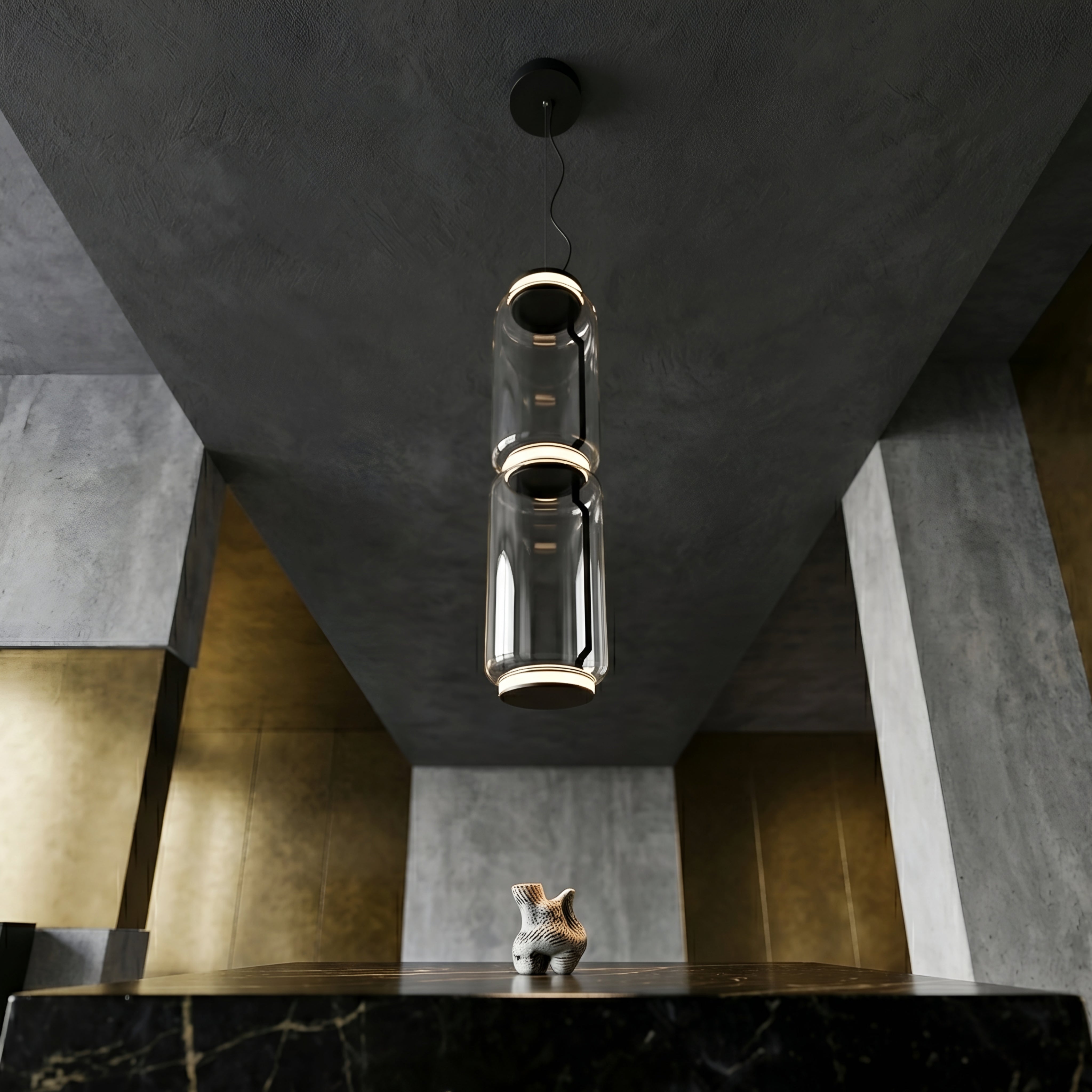 Triluxe Glass Pendant Light – Modern Cylinder Pendant Lighting Fixture Kitchen Island Dining Room
