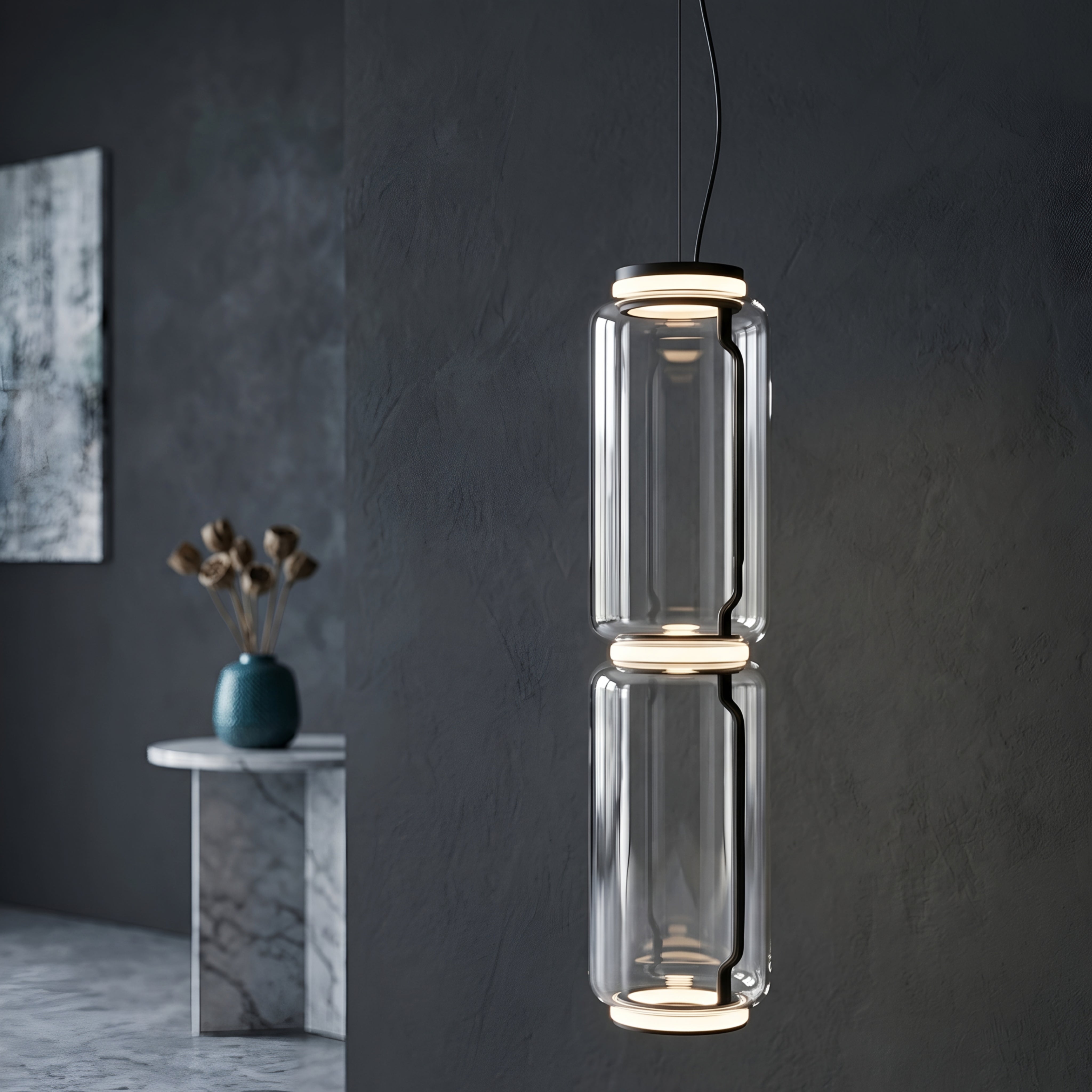Triluxe Glass Pendant Light – Modern Cylinder Pendant Lighting Fixture Kitchen Island Dining Room