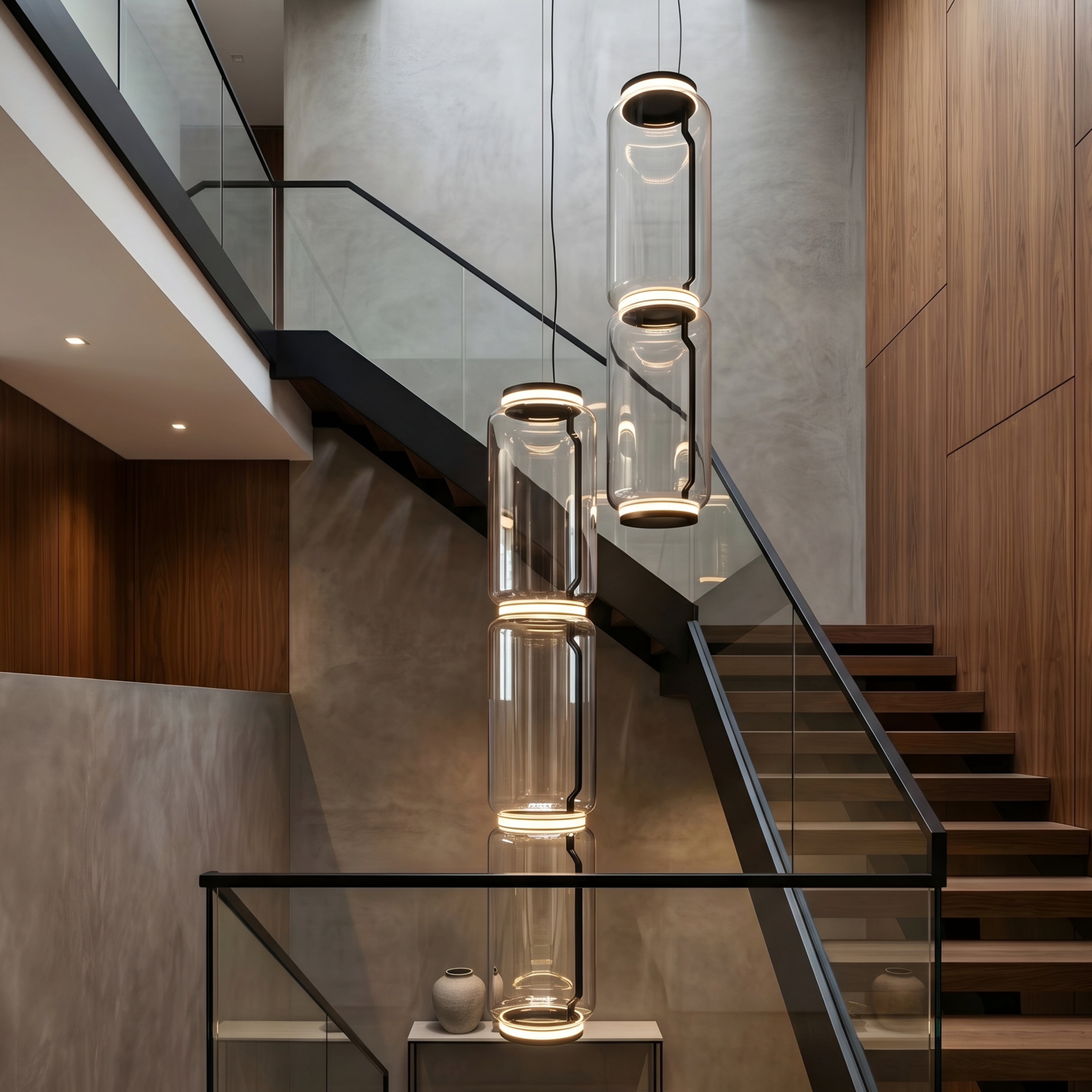 Triluxe Glass Pendant Light – Modern Cylinder Pendant Lighting Fixture Kitchen Island Dining Room