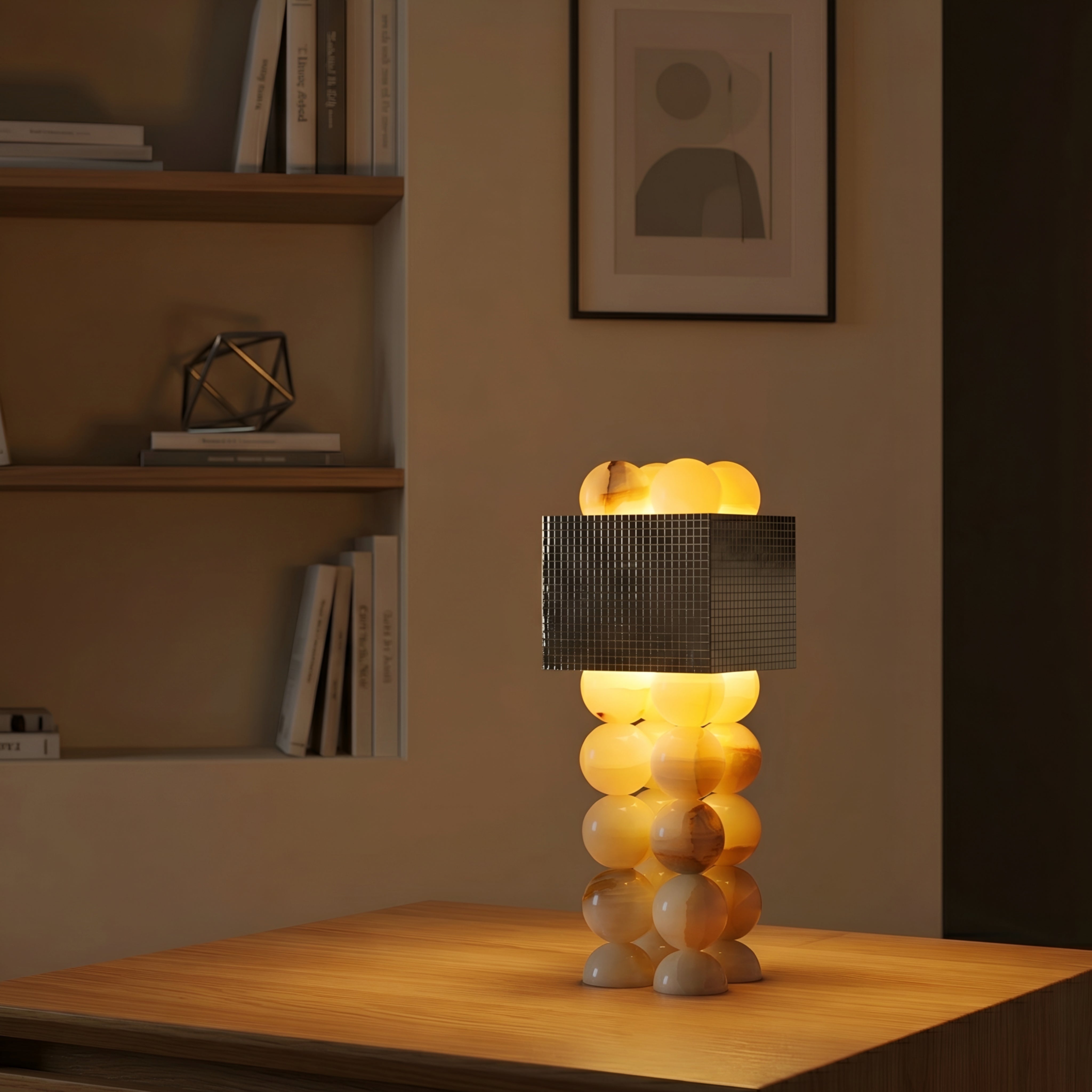 Orbella Mosaic Table Lamp – Decorative Stone Sphere Living Room Bedroom Lighting Modern