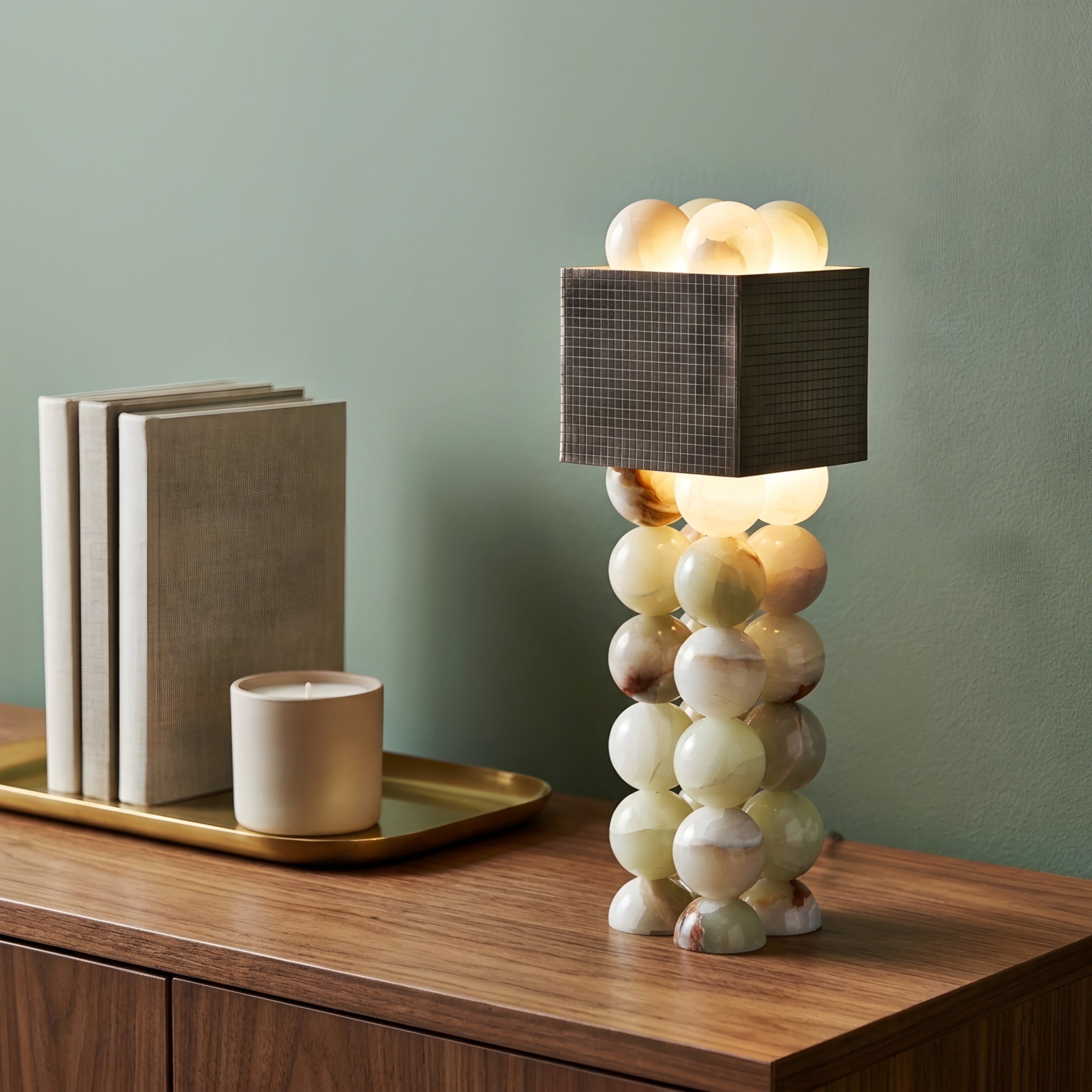 Orbella Mosaic Table Lamp – Decorative Stone Sphere Living Room Bedroom Lighting Modern