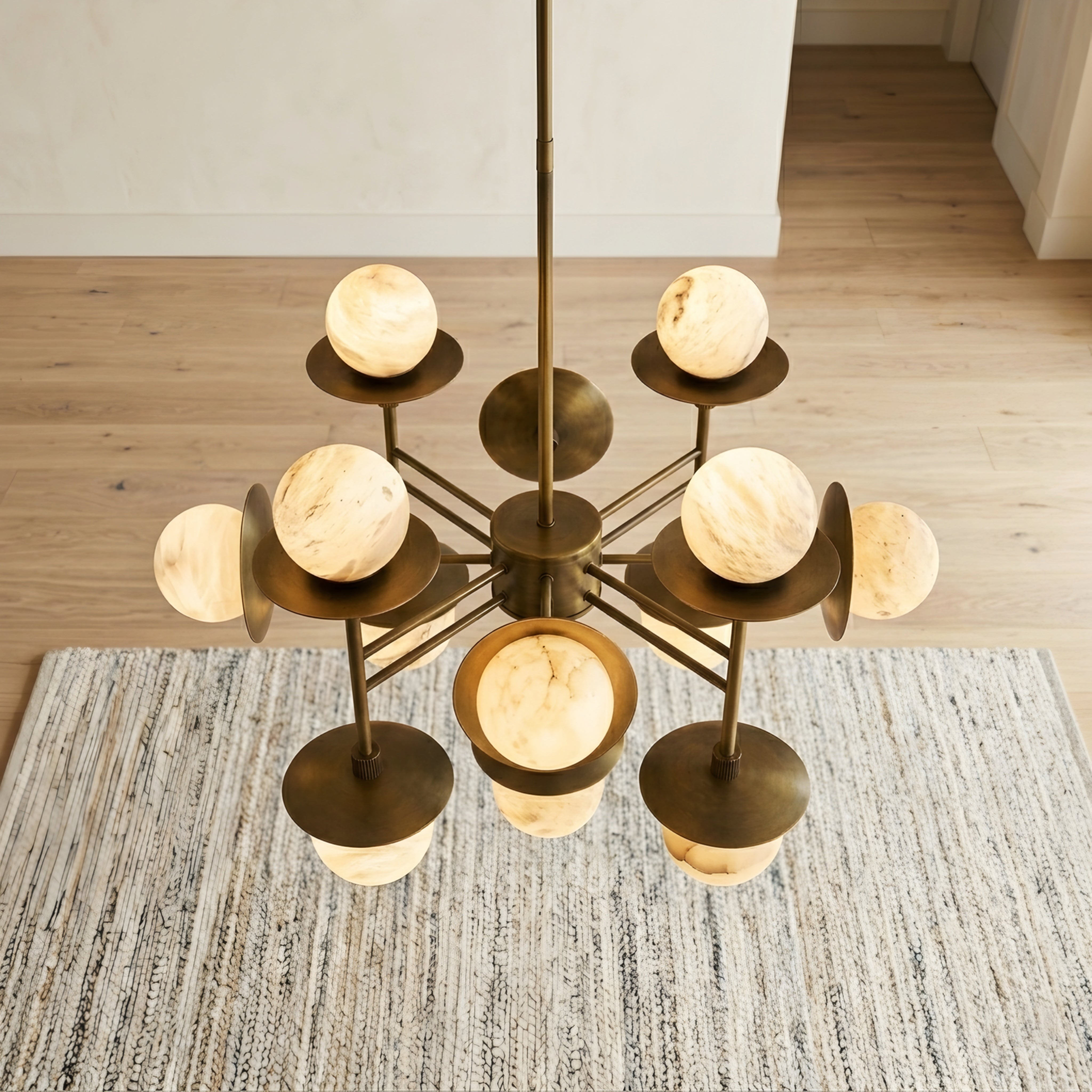 Orbitus Globe Chandelier – Mid Century Modern Brass Glass Ball Pendant Light Dining Room Ceiling
