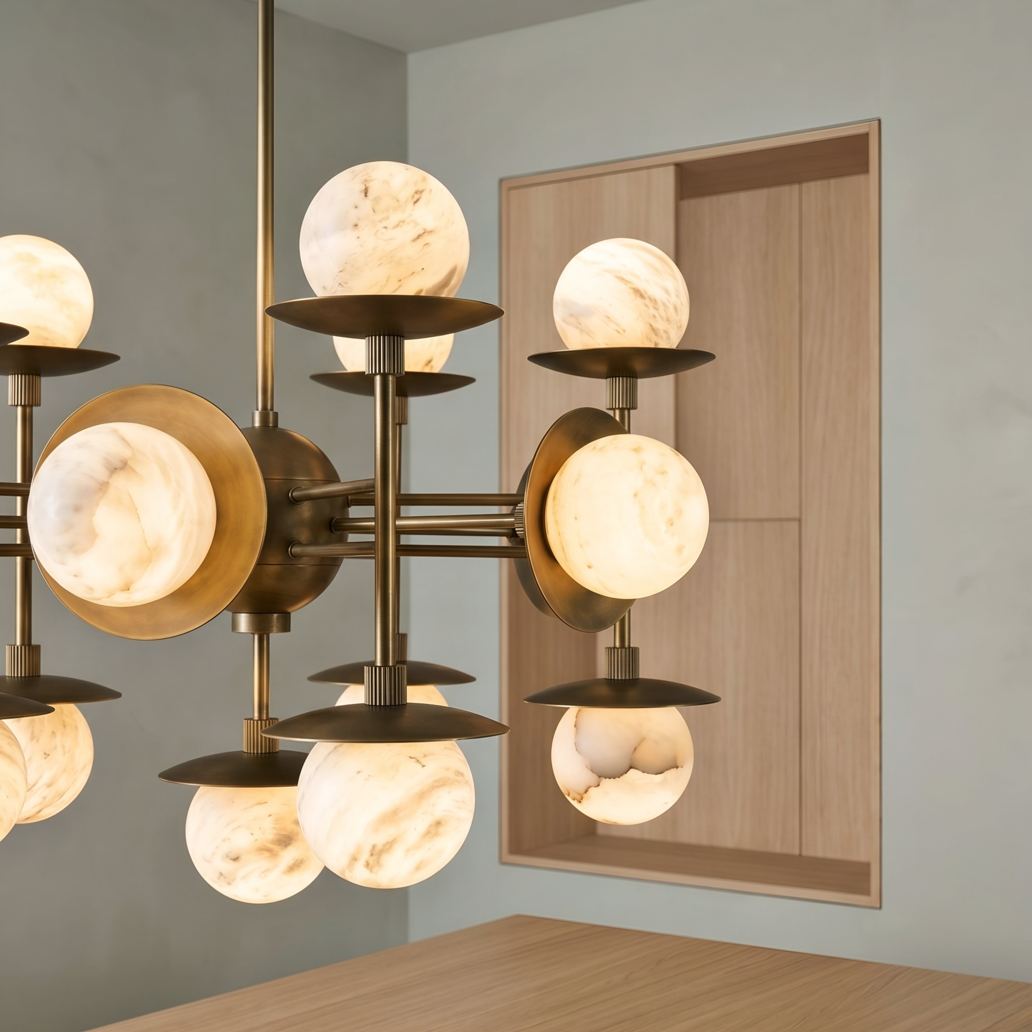 Orbitus Globe Chandelier – Mid Century Modern Brass Glass Ball Pendant Light Dining Room Ceiling
