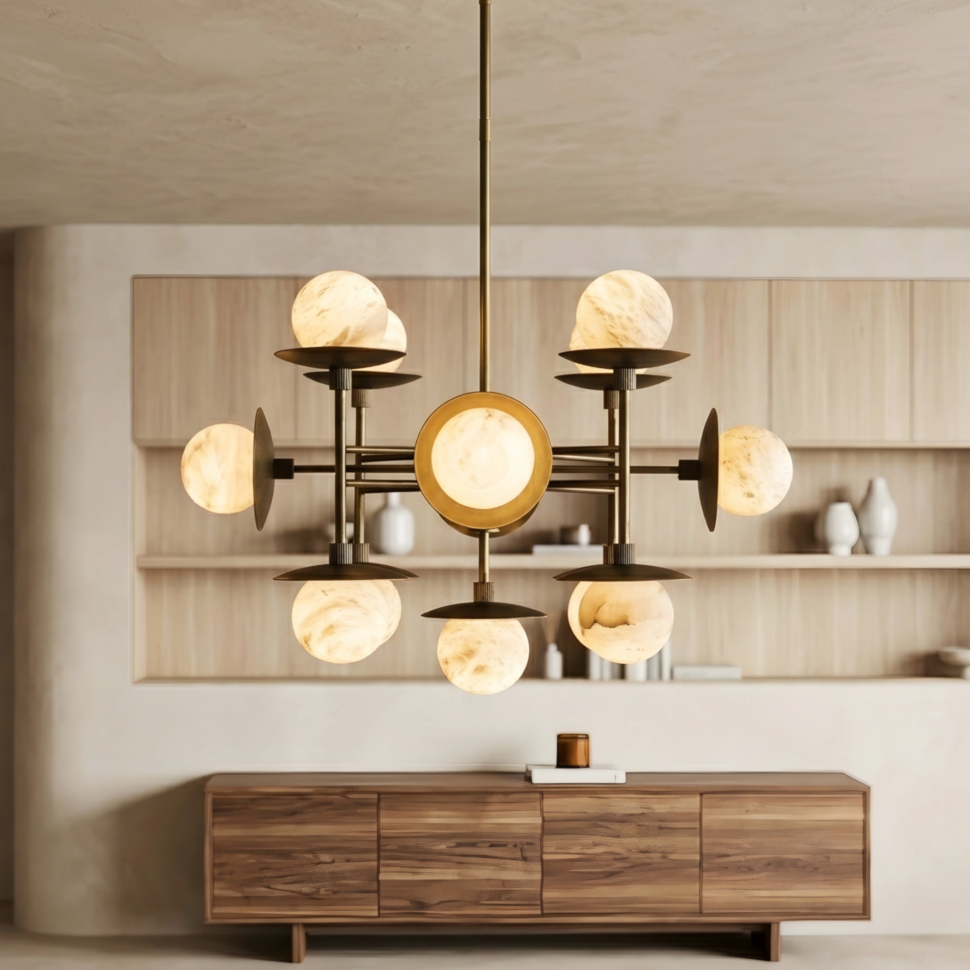 Orbitus Globe Chandelier – Mid Century Modern Brass Glass Ball Pendant Light Dining Room Ceiling