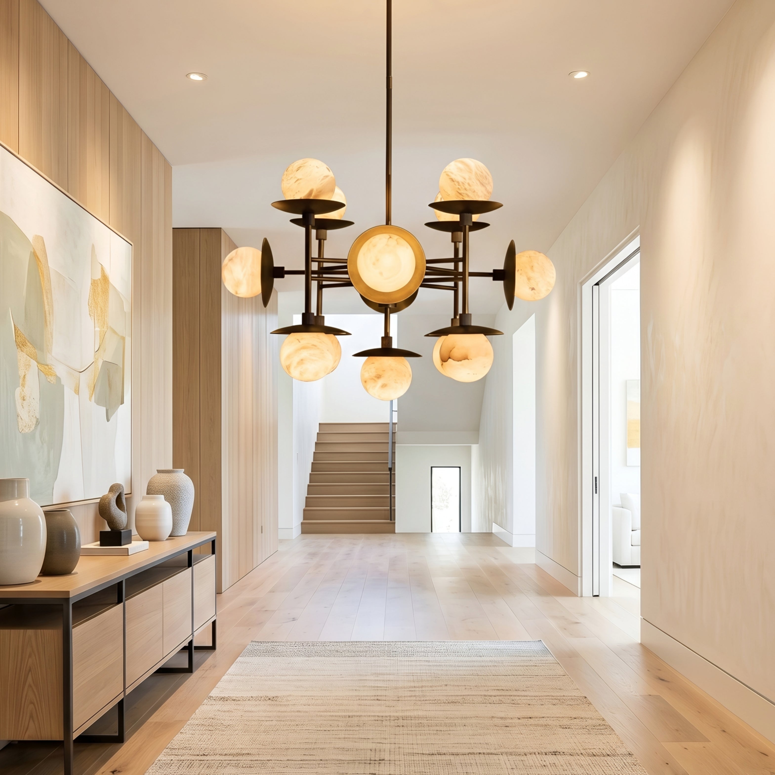 Orbitus Globe Chandelier – Mid Century Modern Brass Glass Ball Pendant Light Dining Room Ceiling
