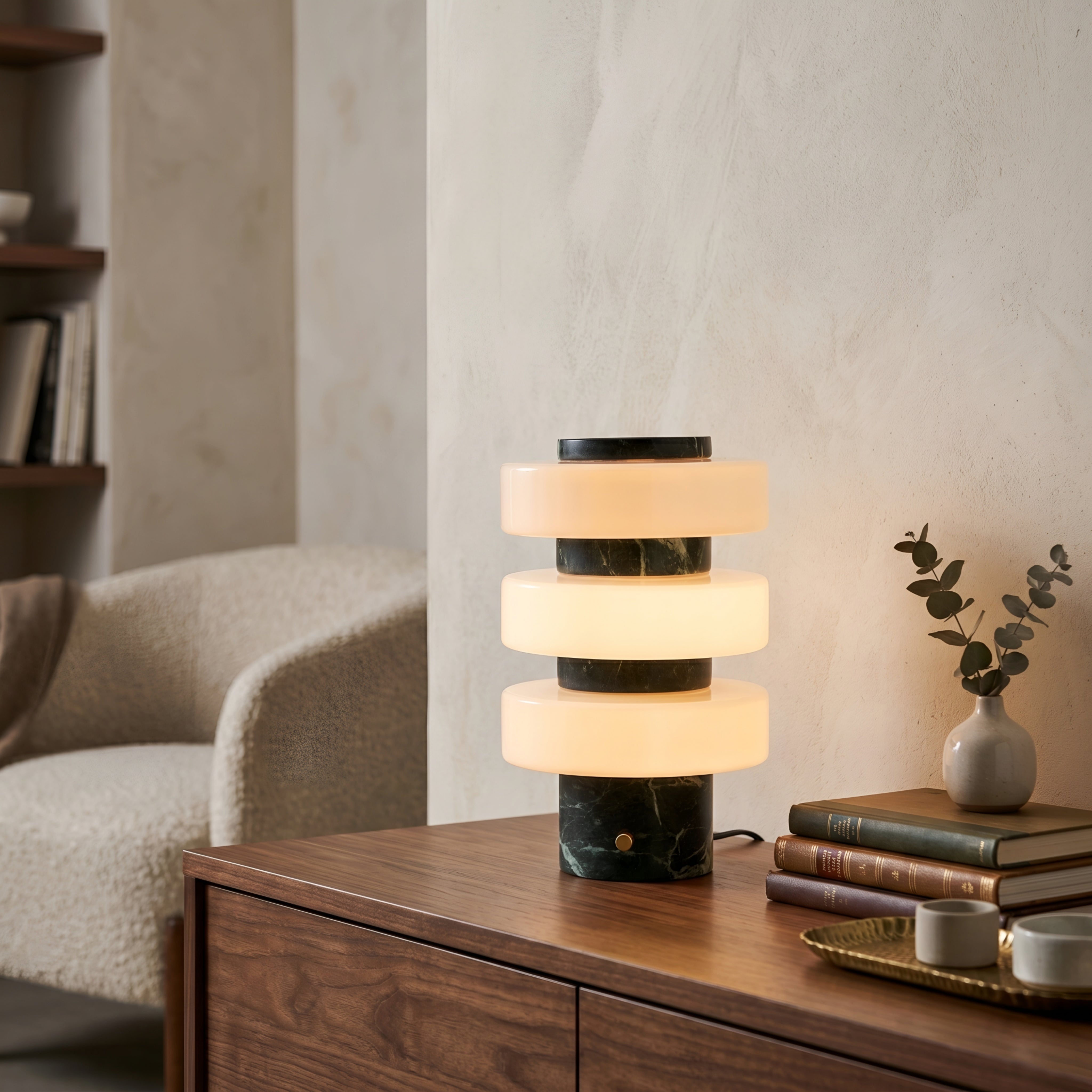 Stratum Verde Table Lamp – Marble Green White Stacked Modern Decorative Lighting Bedroom Living Room