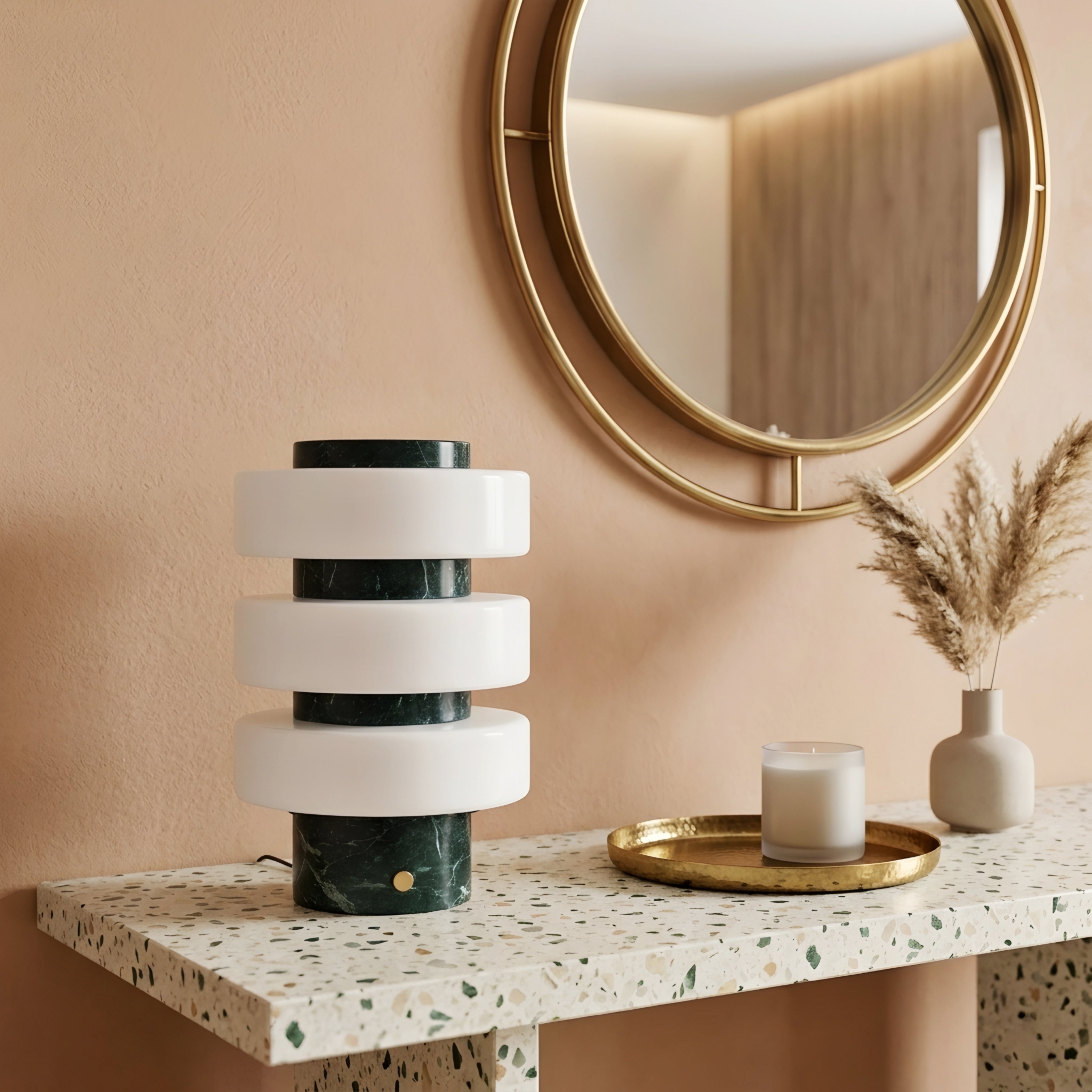 Stratum Verde Table Lamp – Marble Green White Stacked Modern Decorative Lighting Bedroom Living Room
