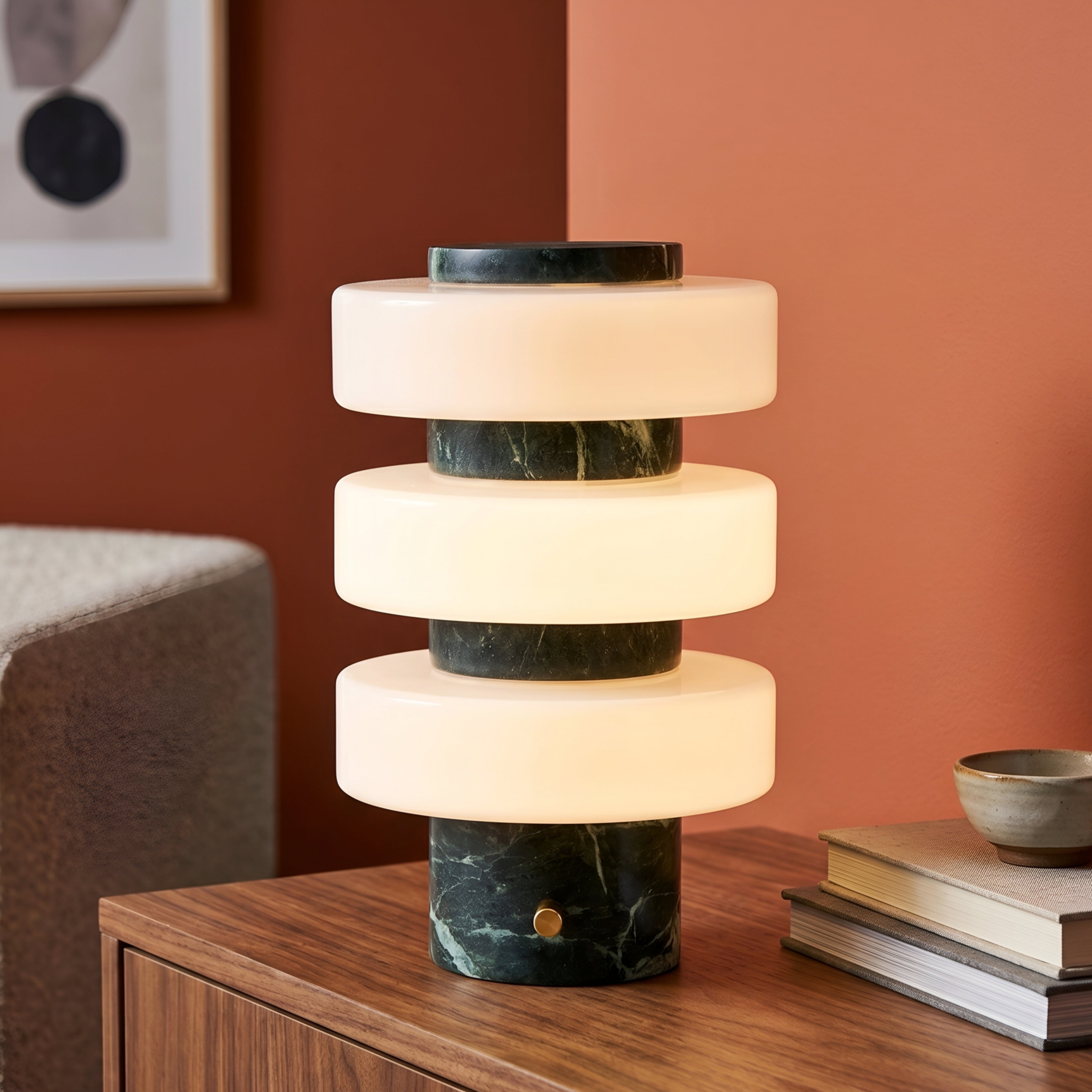 Stratum Verde Table Lamp – Marble Green White Stacked Modern Decorative Lighting Bedroom Living Room