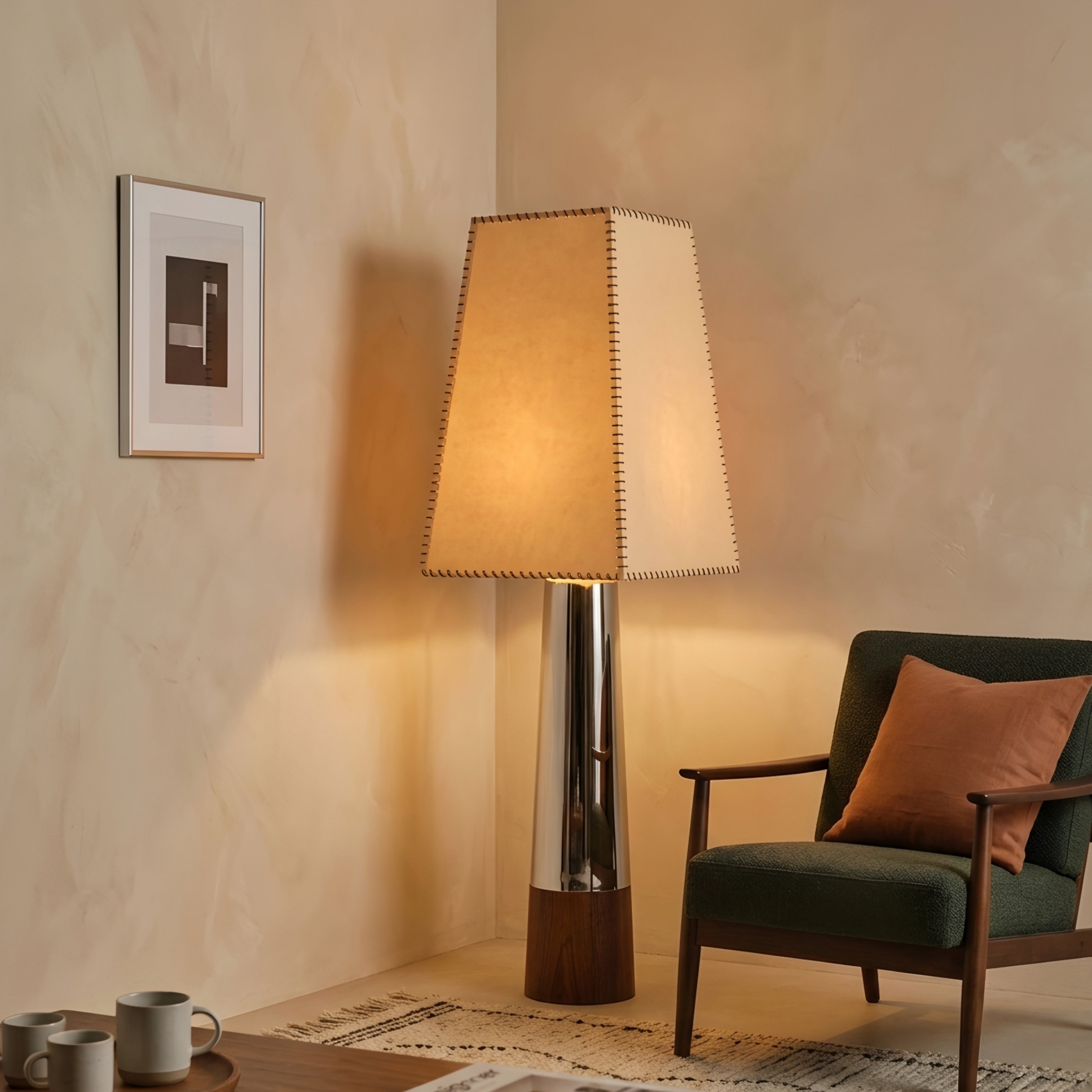 Loona Nordic Floor Lamp – Modern Living Room Bedroom Tall Standing Light Cream Linen Shade