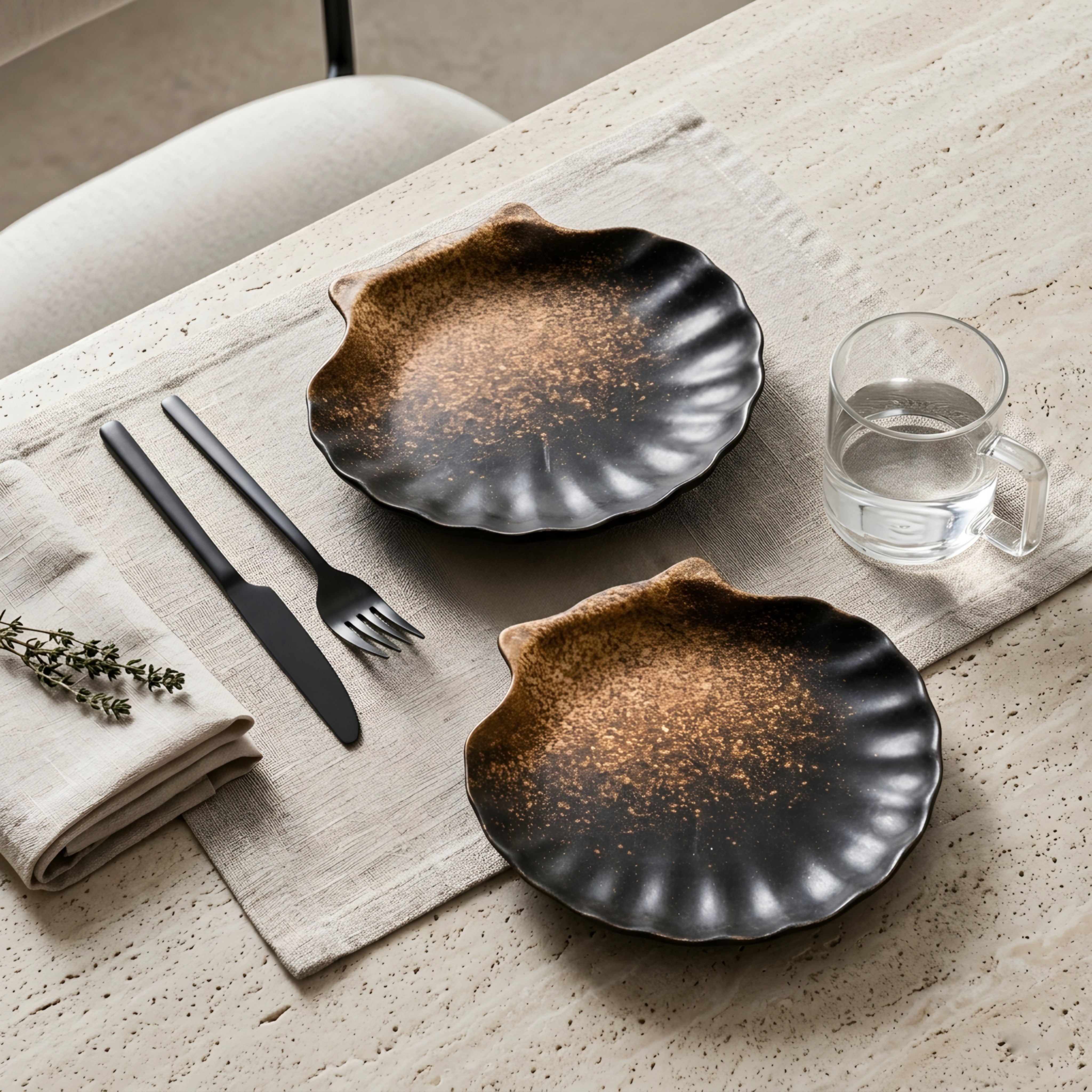 Maré Shell Ceramic Plate Set – Scalloped Edge Dinnerware Plates Kitchen Dining Table Serving Dishes 4 Piece