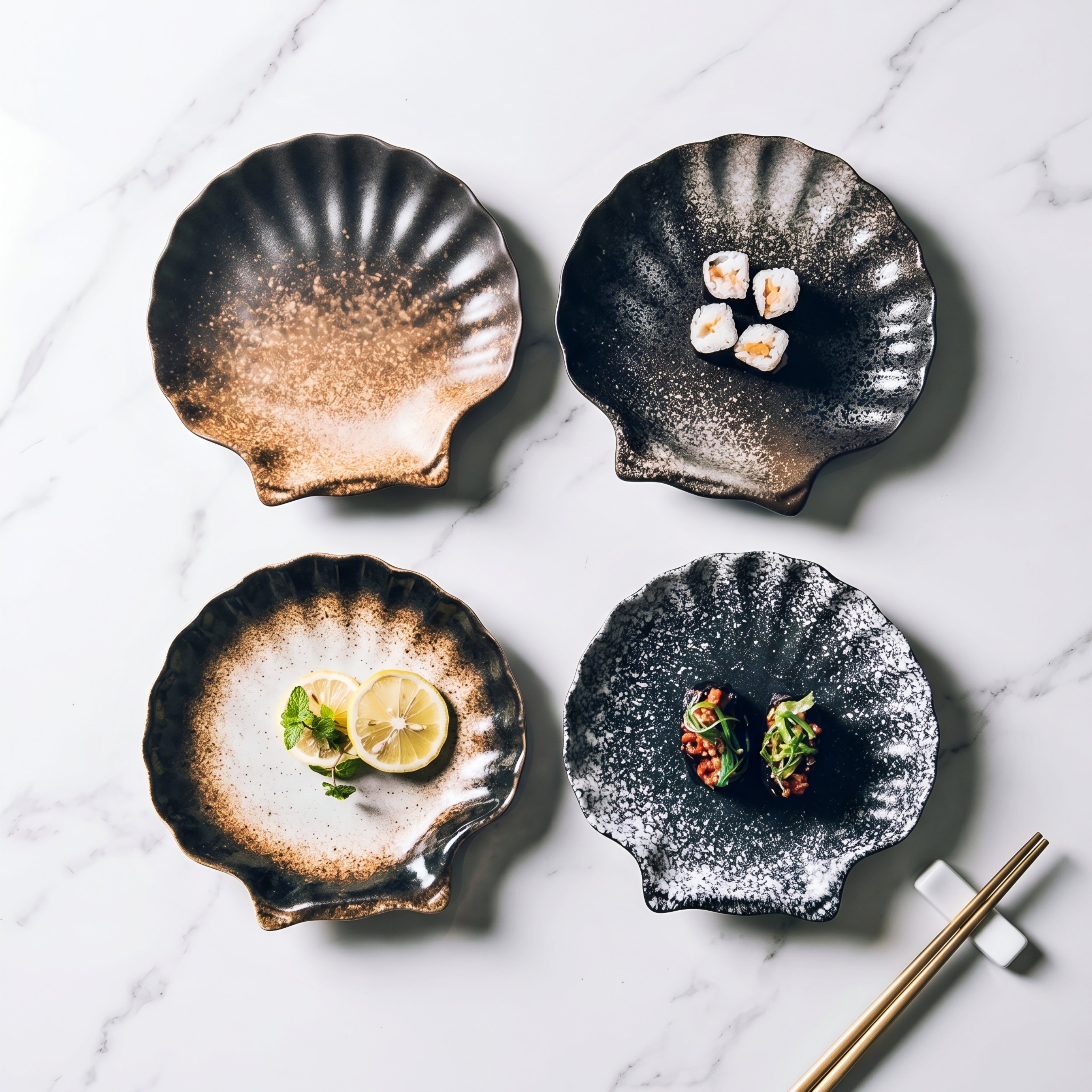 Maré Shell Ceramic Plate Set – Scalloped Edge Dinnerware Plates Kitchen Dining Table Serving Dishes 4 Piece