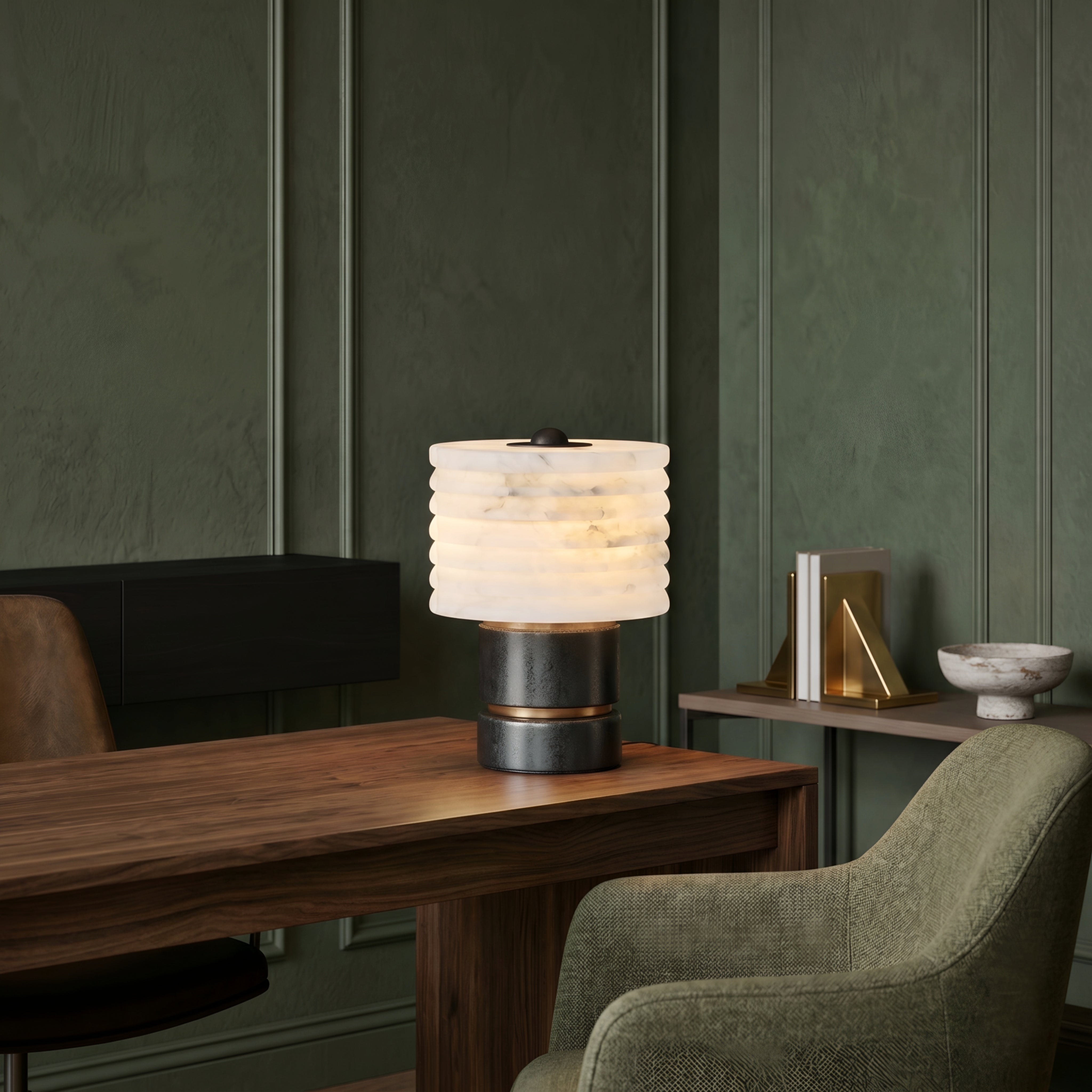 Marvex Ridge Table Lamp – Marble Stone Ceramic Ribbed LED Decorative Lighting Bedroom Living Room Nightstand