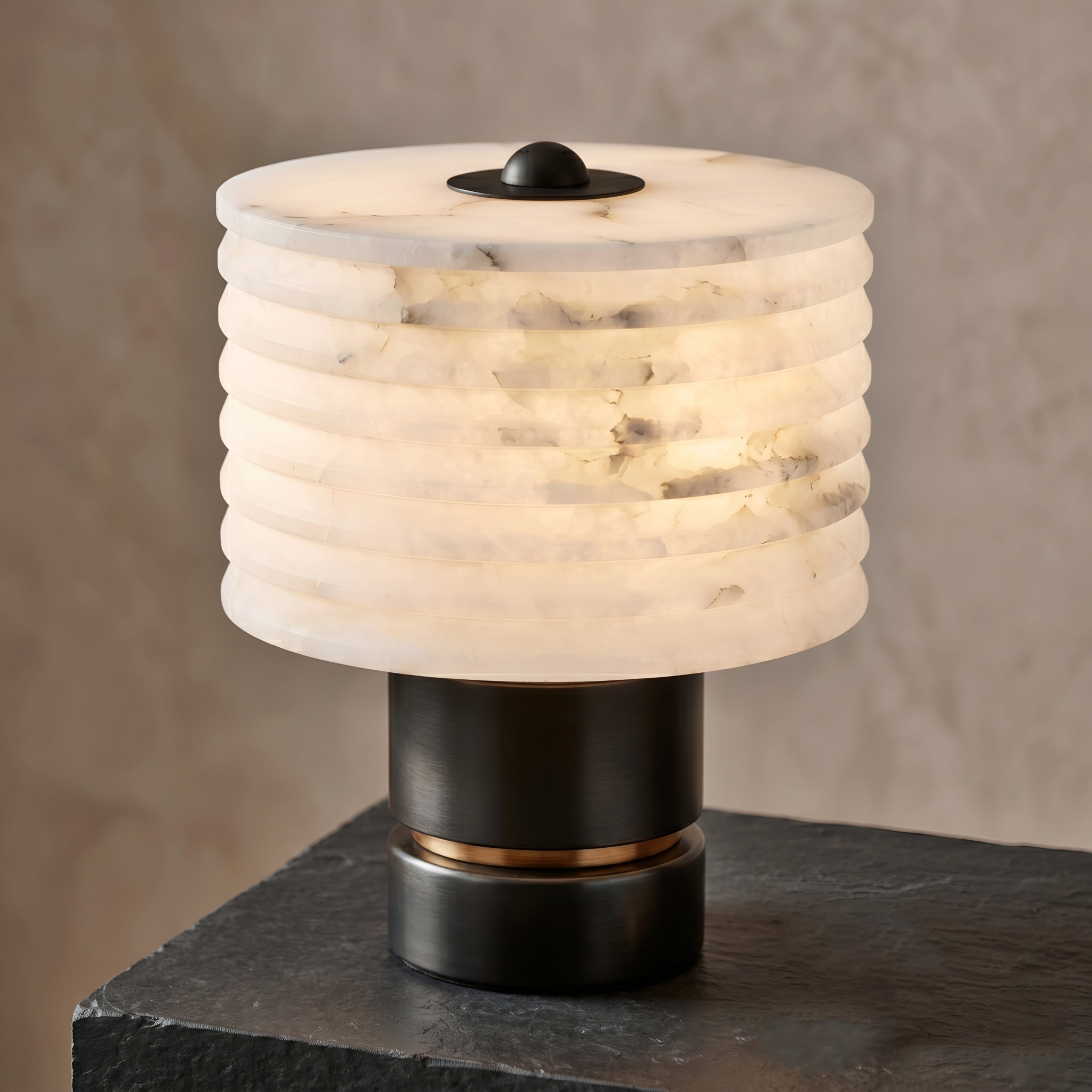 Marvex Ridge Table Lamp – Marble Stone Ceramic Ribbed LED Decorative Lighting Bedroom Living Room Nightstand