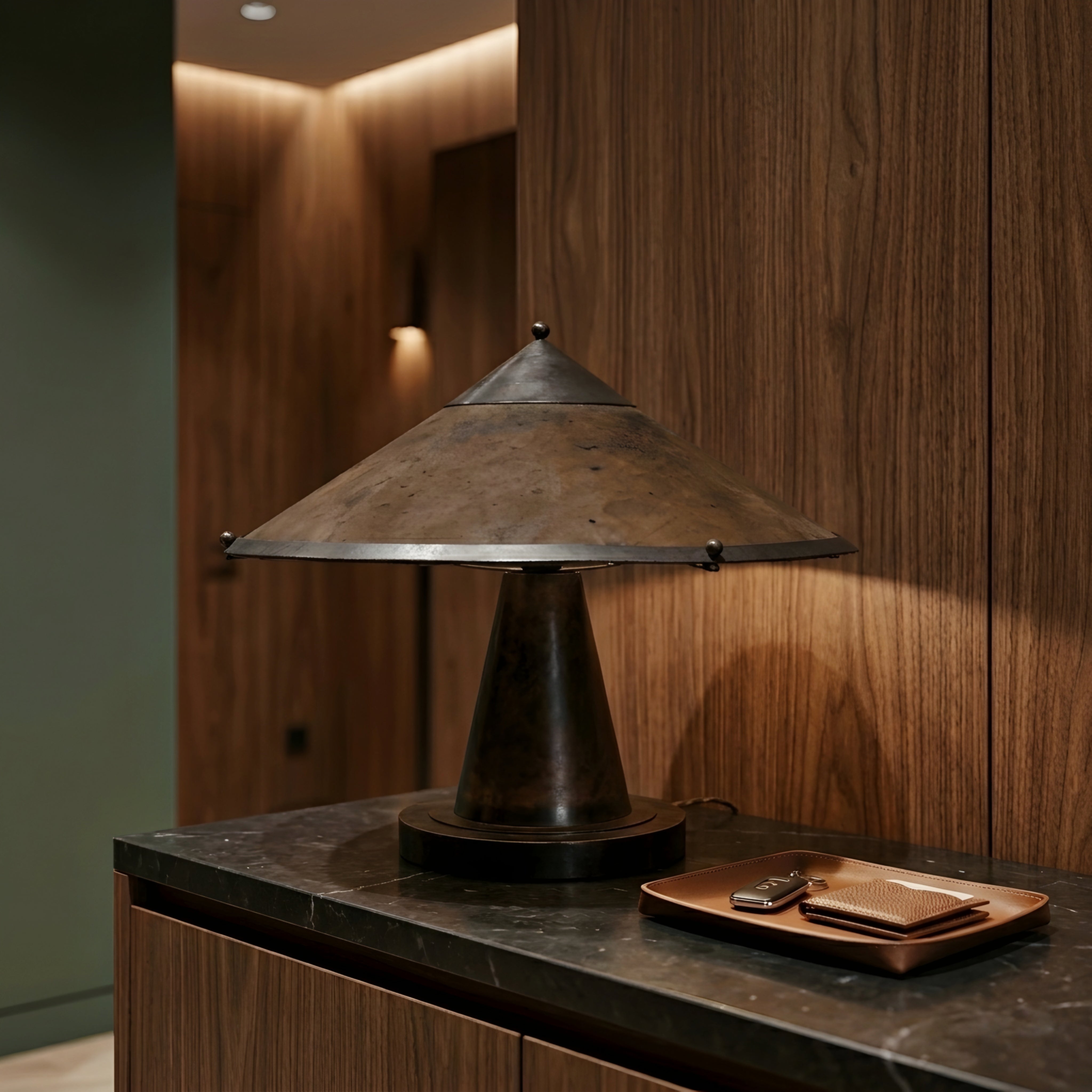 Koval Pavilion Table Lamp – Rustic Metal Cone Shade Decorative Lighting Living Room Bedroom Desk