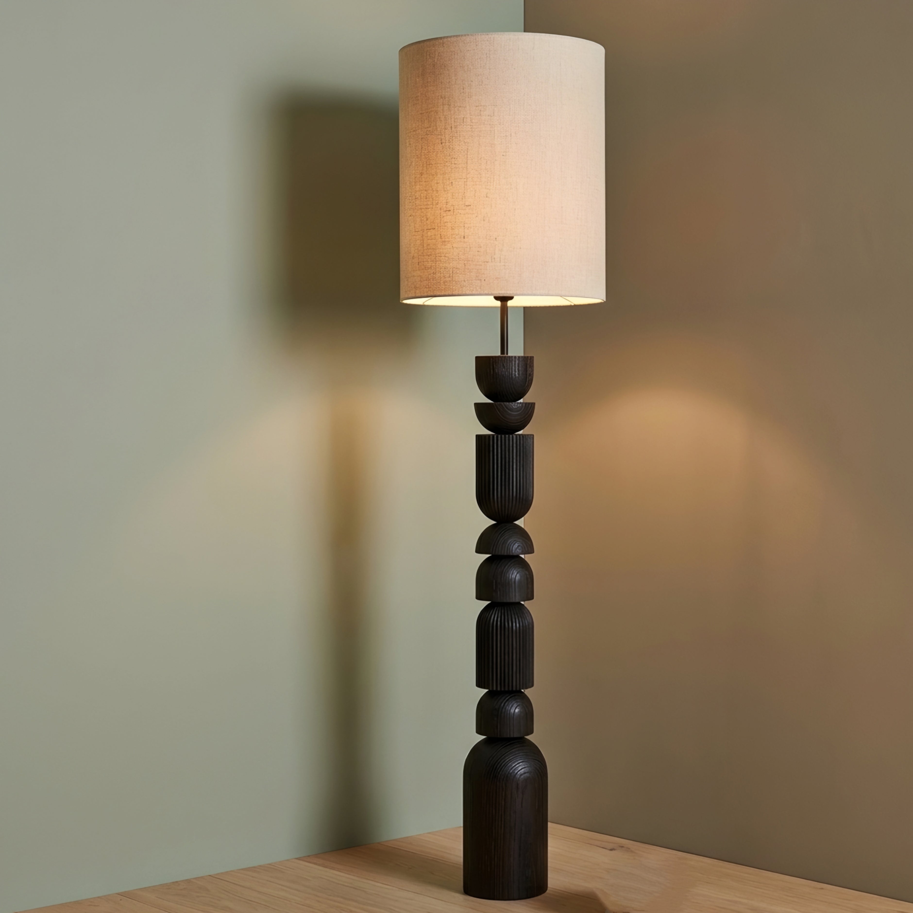 Kolven Sculptural Floor Lamp – Modern Black Wood Living Room Bedroom Decorative Lighting Tall