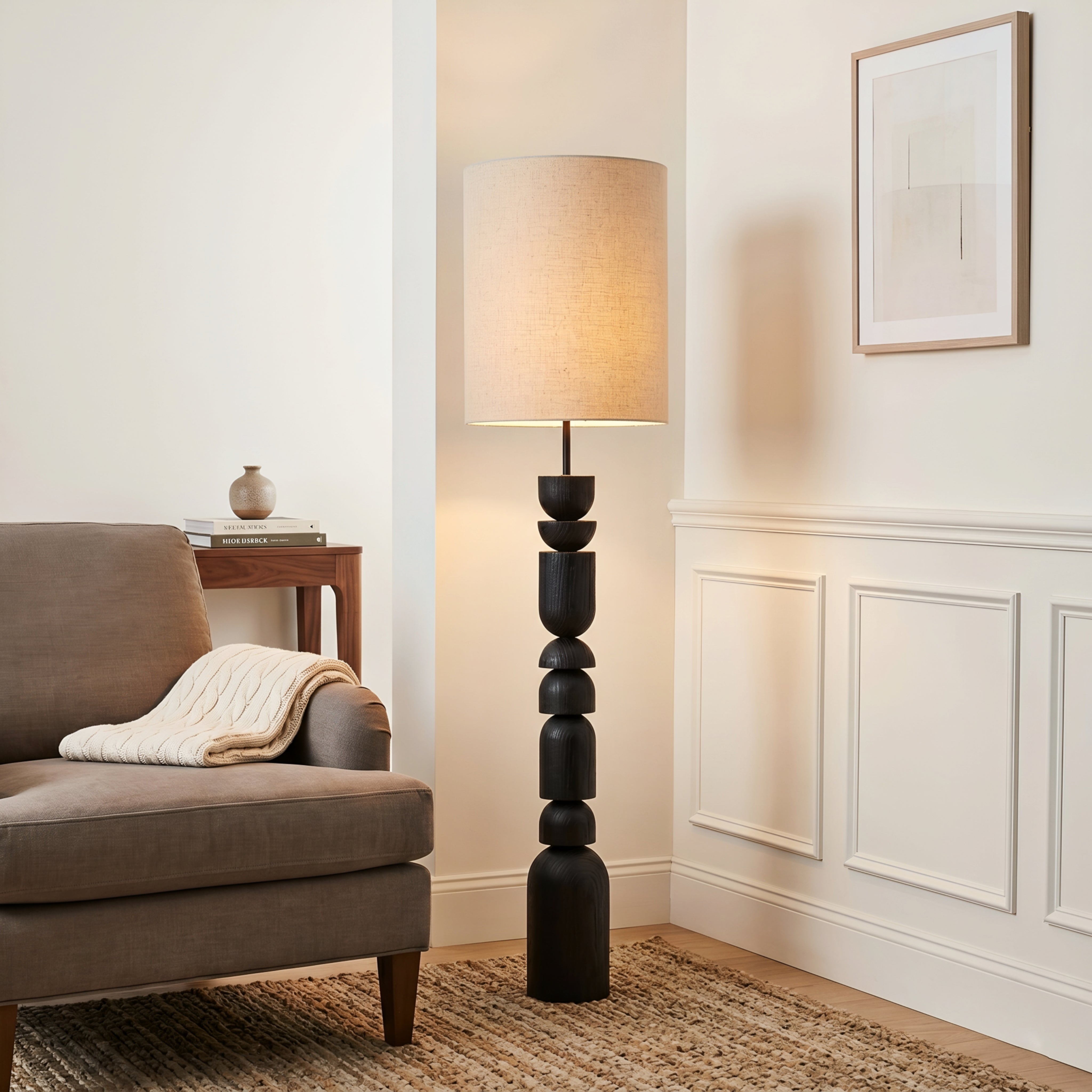 Kolven Sculptural Floor Lamp – Modern Black Wood Living Room Bedroom Decorative Lighting Tall