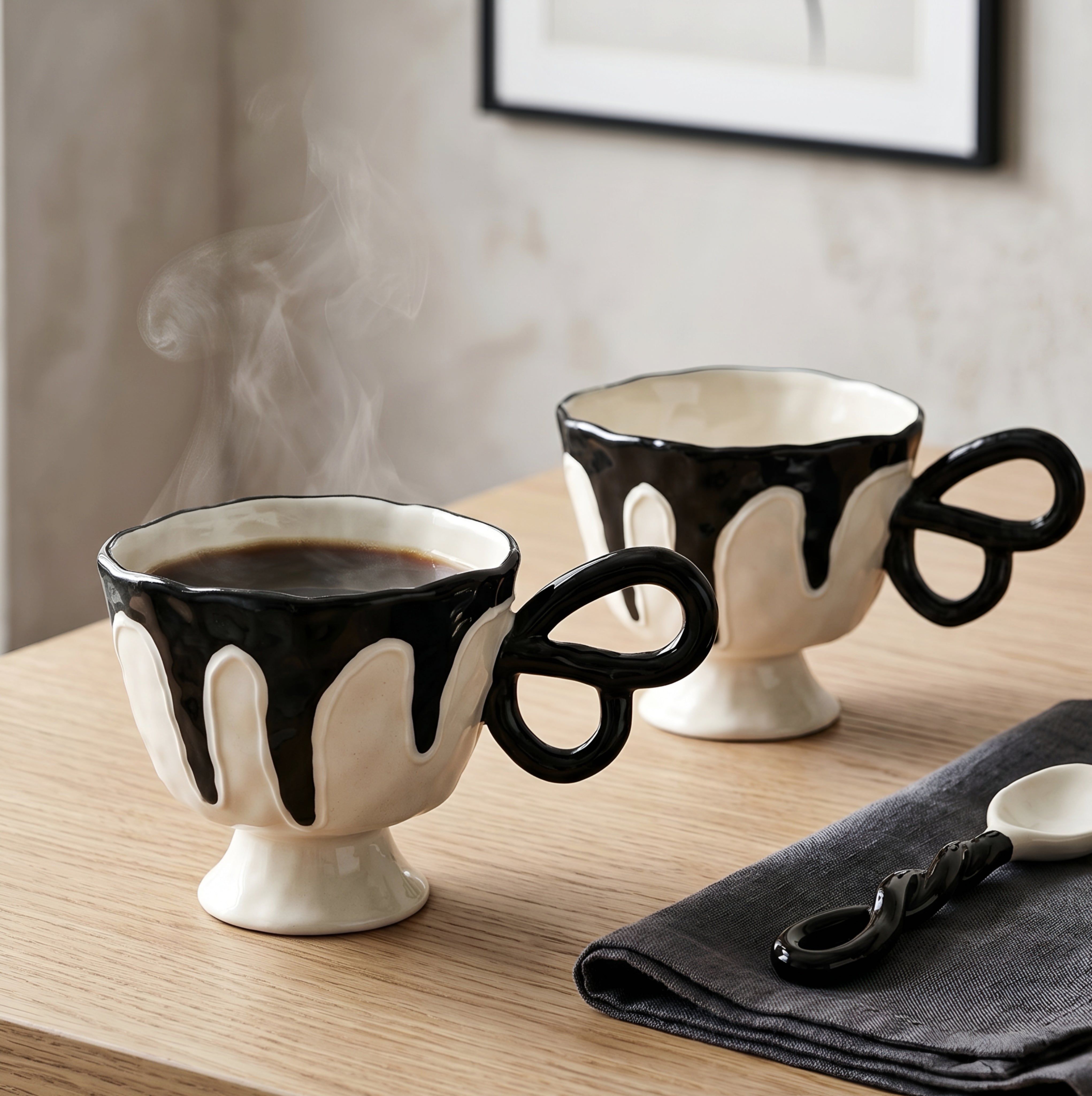 Valenca Teacup Set – Ceramic Coffee Mugs Decorative Butterfly Handle Footed Kitchen Drinkware