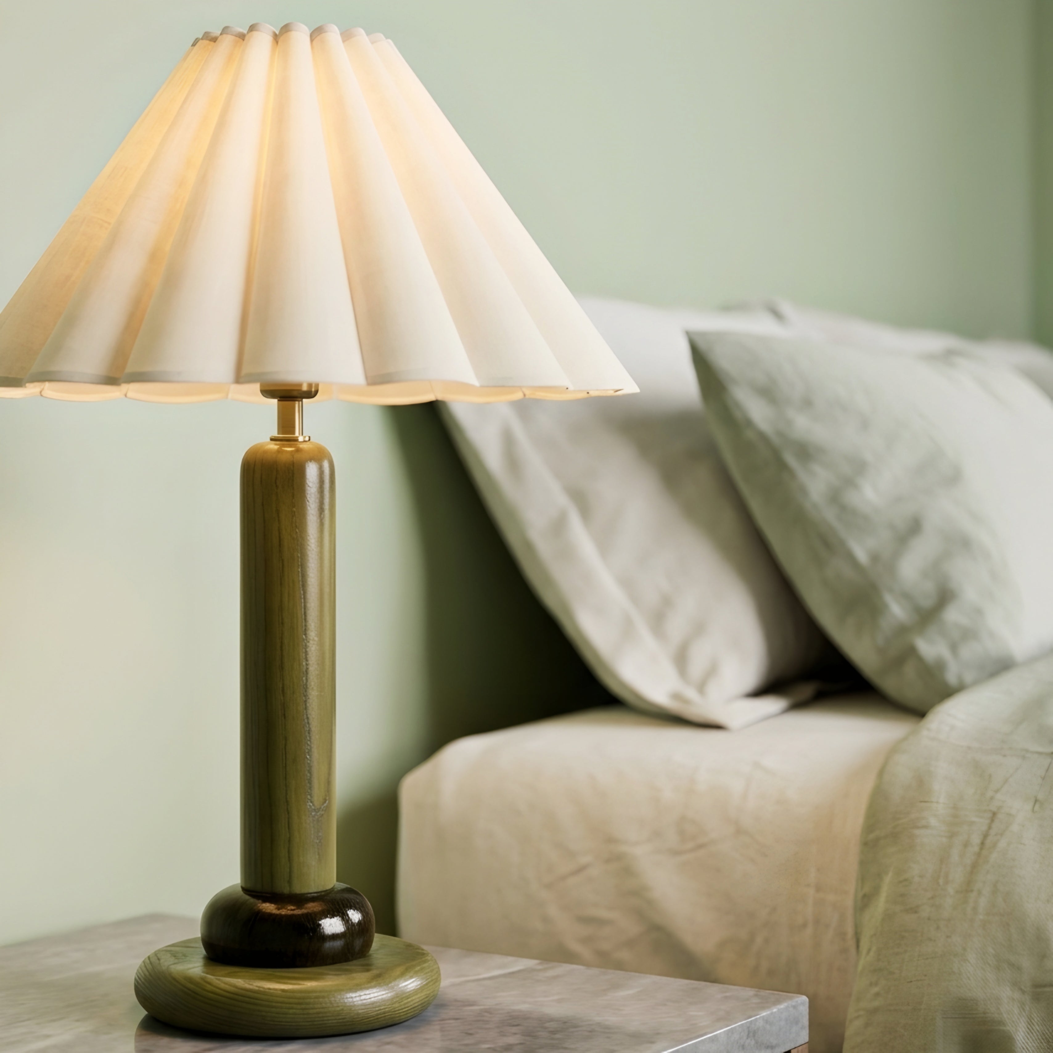 Avelis Pleated Table Lamp – Modern White Shade Walnut Base Decorative Lighting Living Room Bedroom