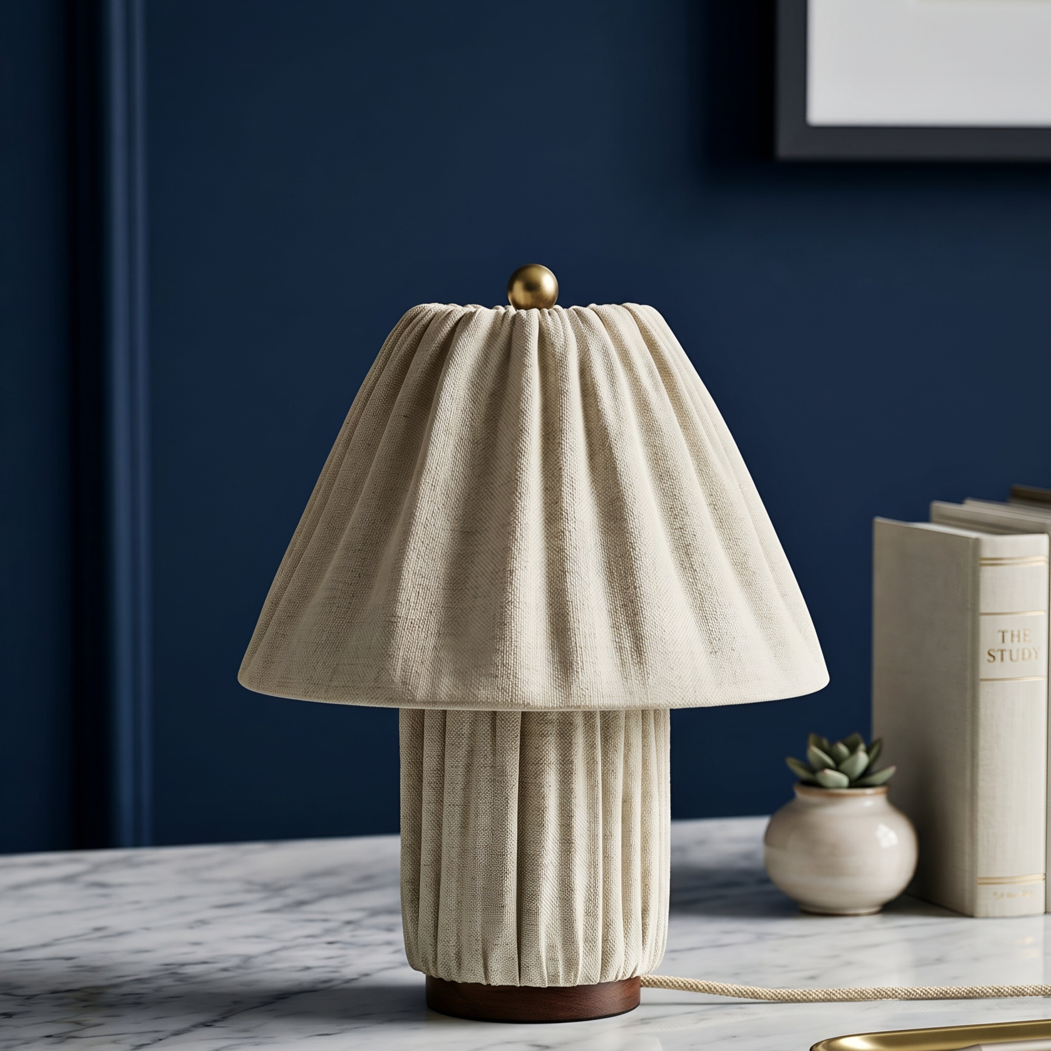 Plissé Fabric Table Lamp – Pleated Cream Linen Bedside Lamp Living Room Bedroom Decorative Lighting