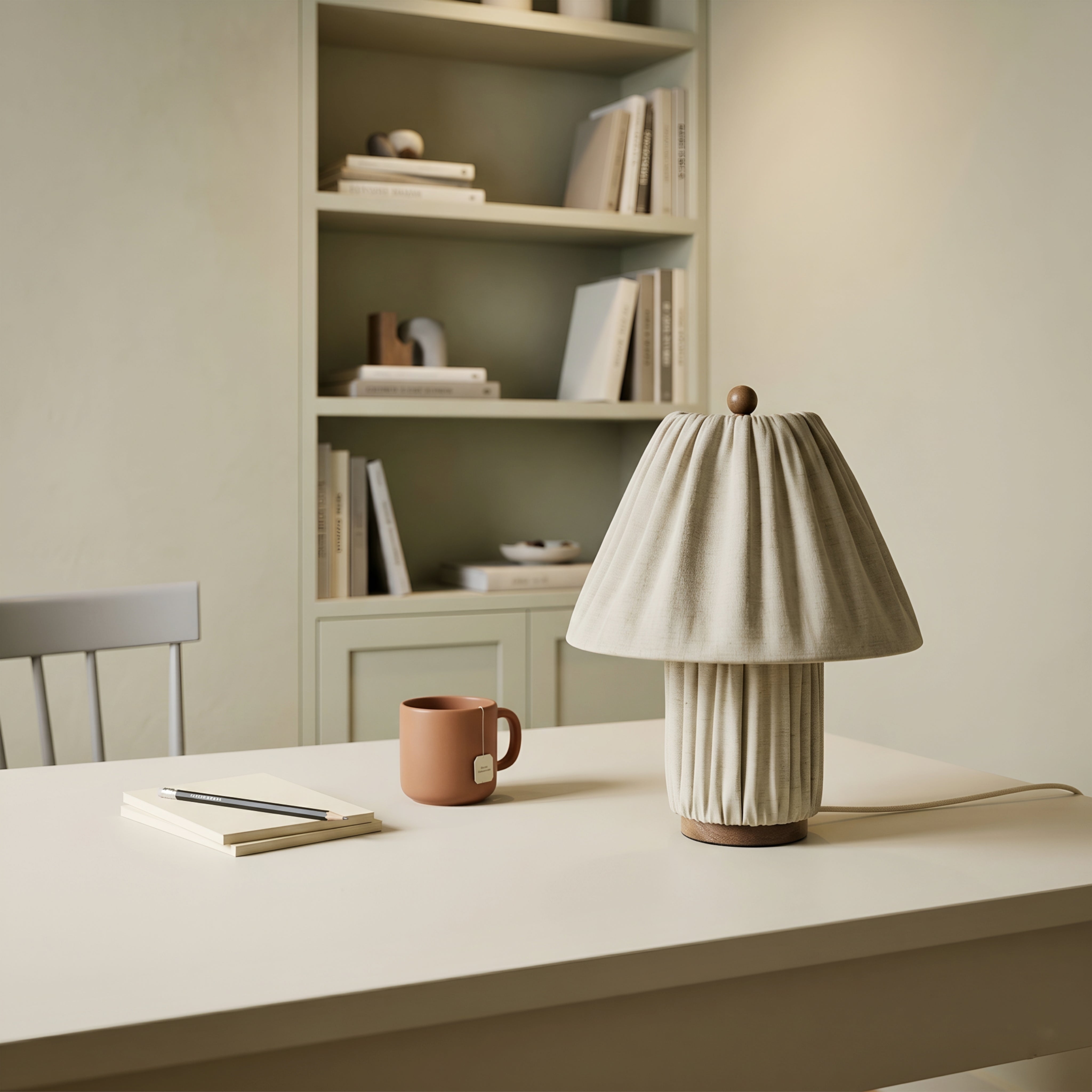 Plissé Fabric Table Lamp – Pleated Cream Linen Bedside Lamp Living Room Bedroom Decorative Lighting