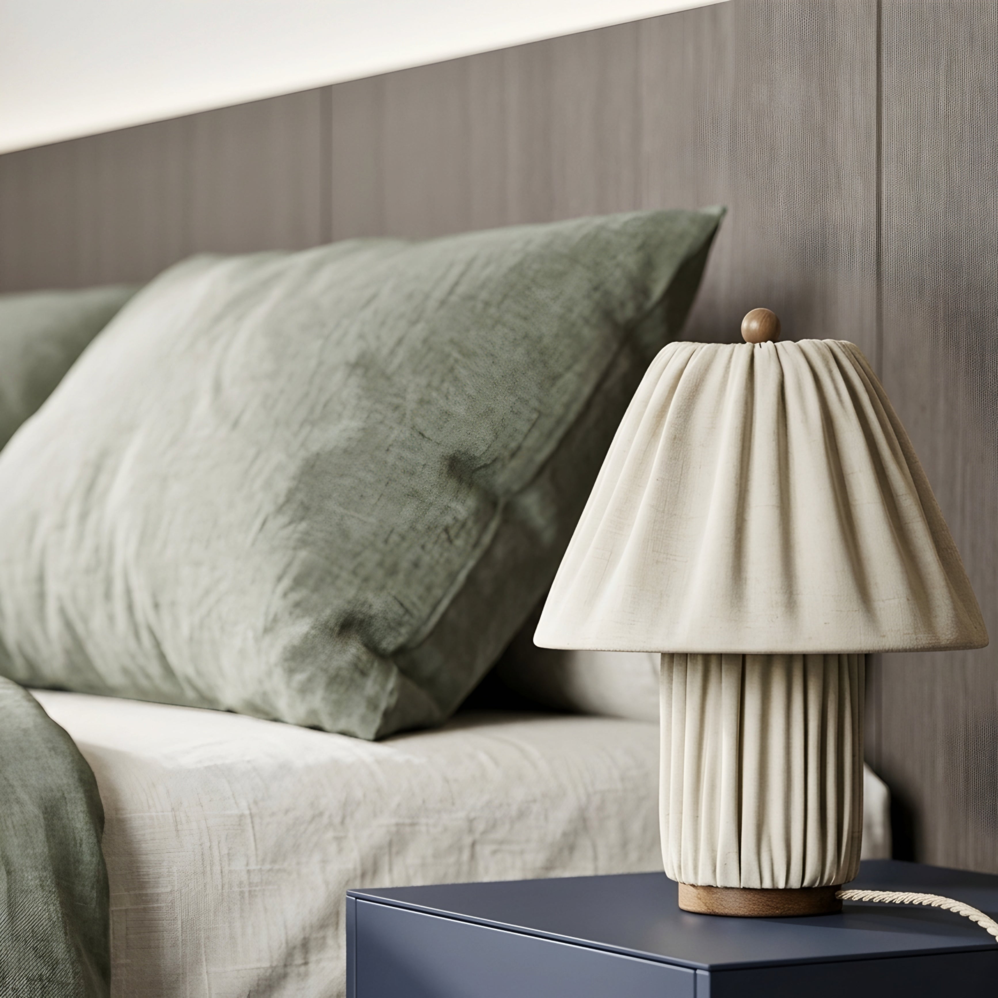 Plissé Fabric Table Lamp – Pleated Cream Linen Bedside Lamp Living Room Bedroom Decorative Lighting
