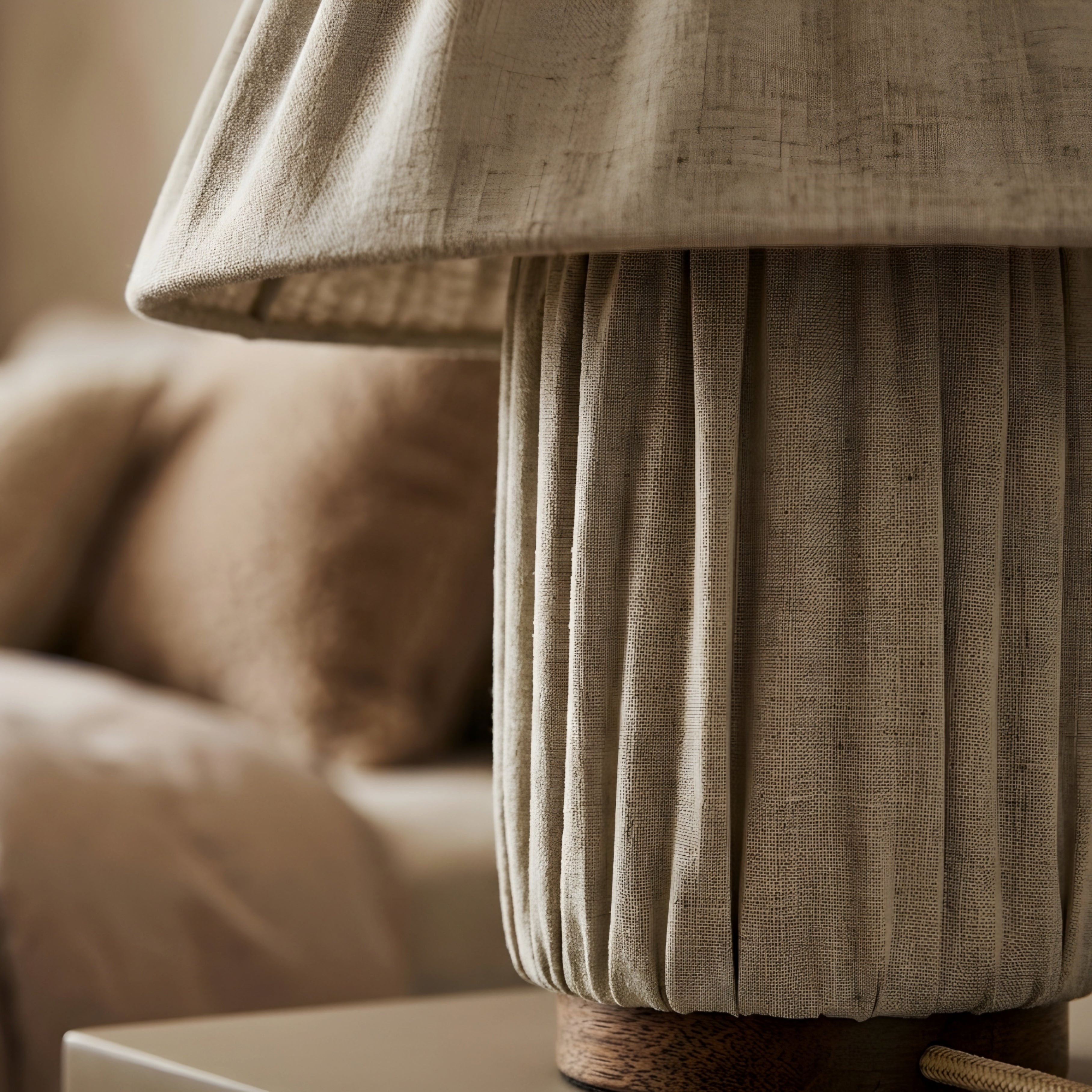 Plissé Fabric Table Lamp – Pleated Cream Linen Bedside Lamp Living Room Bedroom Decorative Lighting