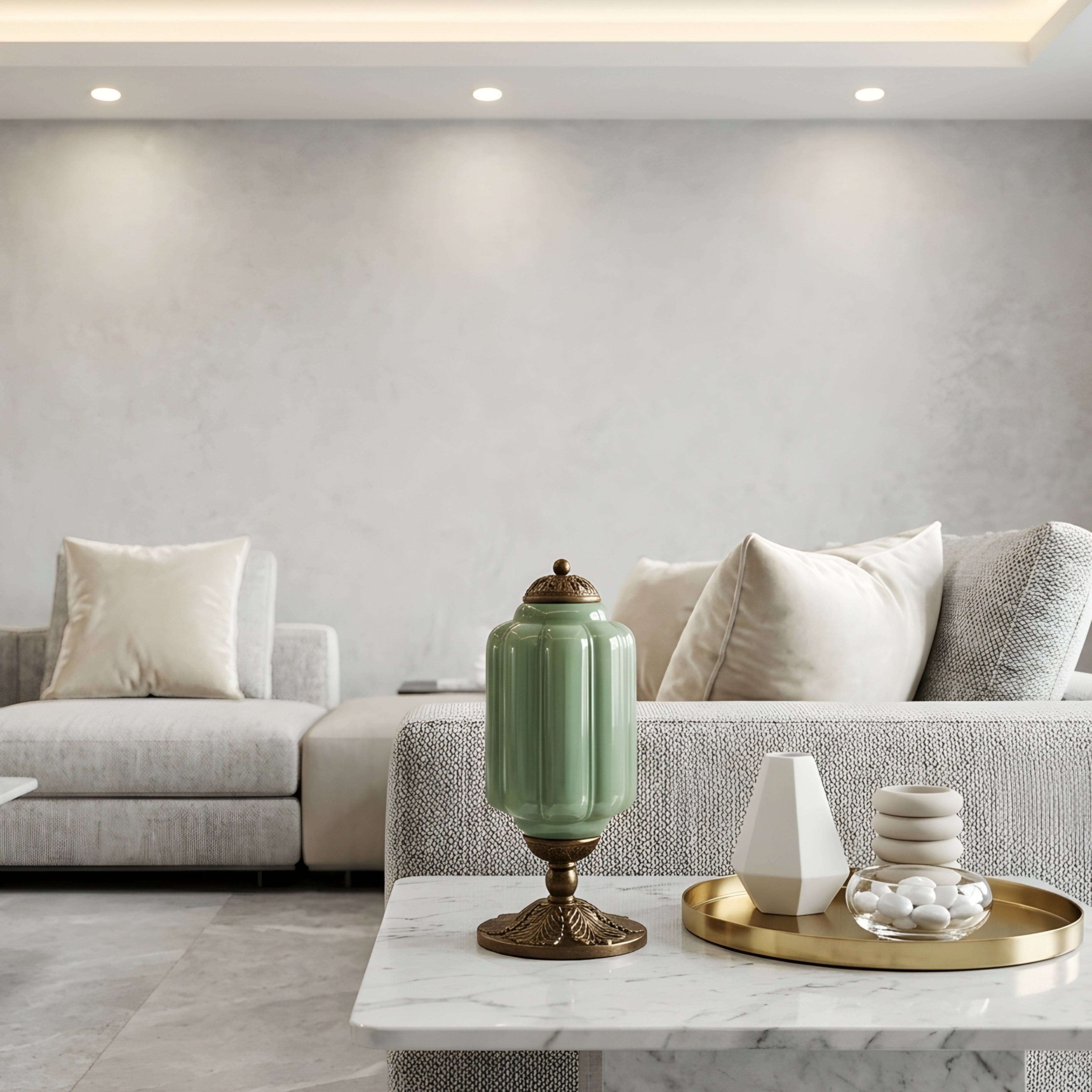 Celadon Urn Table Lamp – Jade Green Ceramic Bronze Base Decorative Lighting Living Room Bedroom
