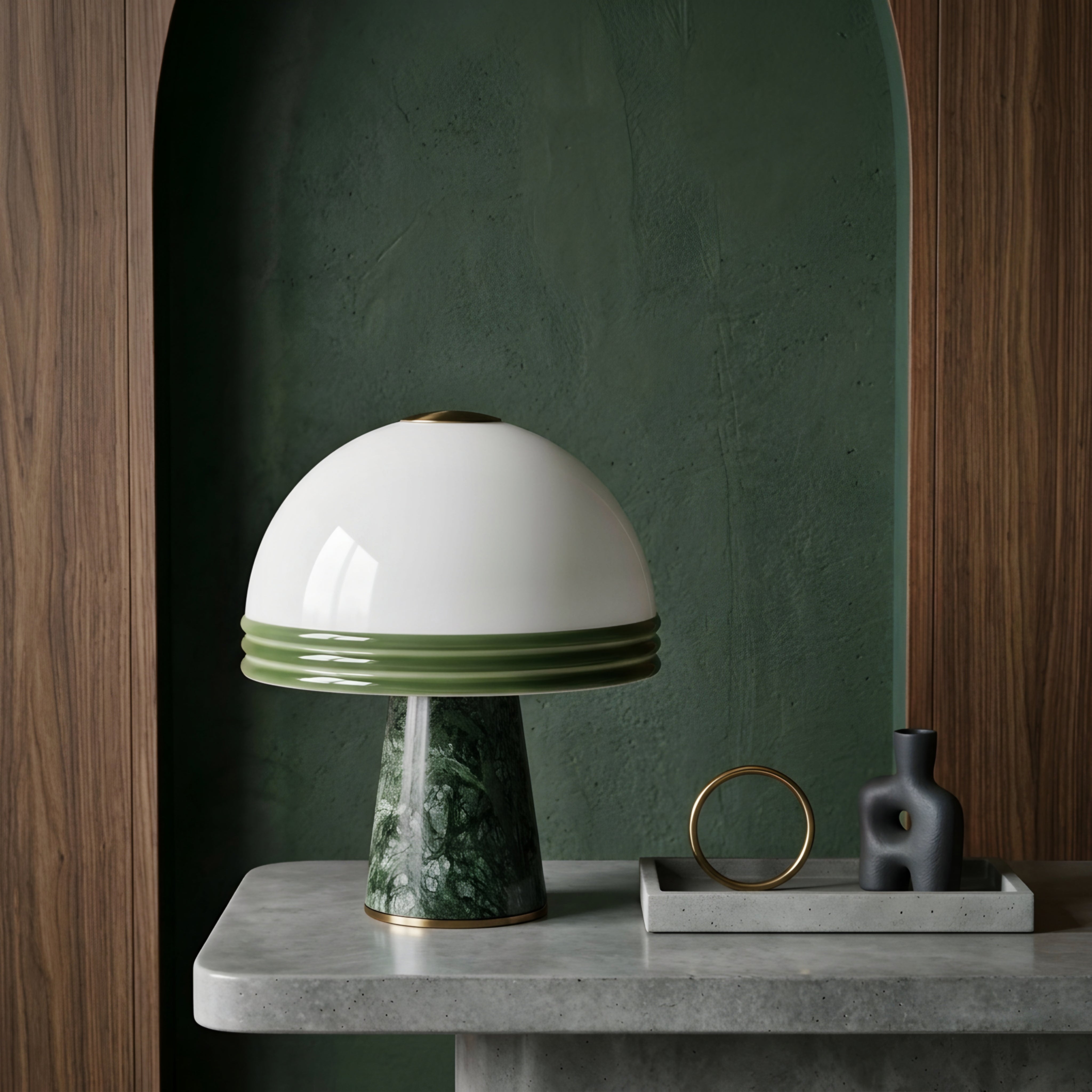 Verdea Mushroom Table Lamp – Green Marble Base White Glass Dome Decorative Lighting Living Room Bedroom