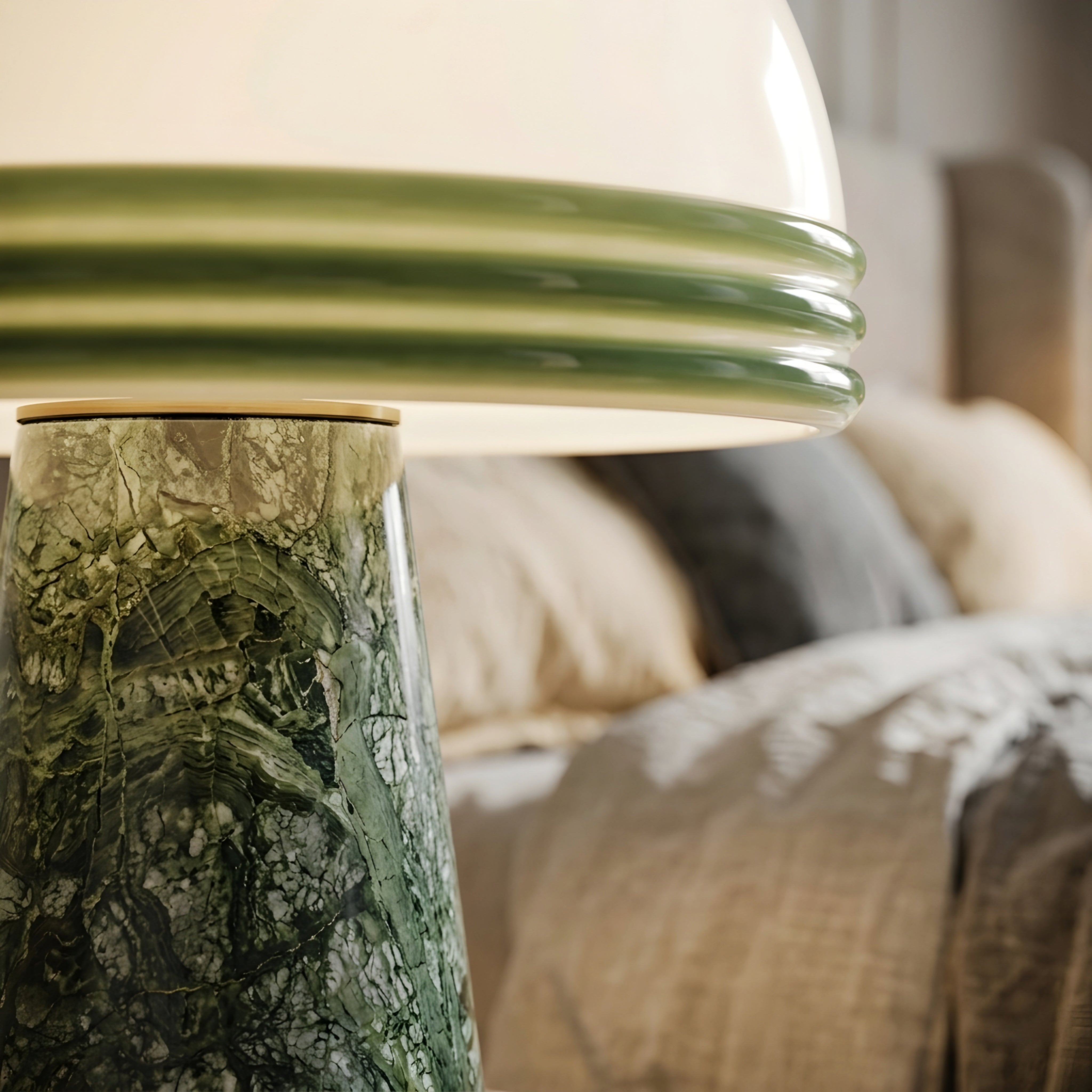Verdea Mushroom Table Lamp – Green Marble Base White Glass Dome Decorative Lighting Living Room Bedroom