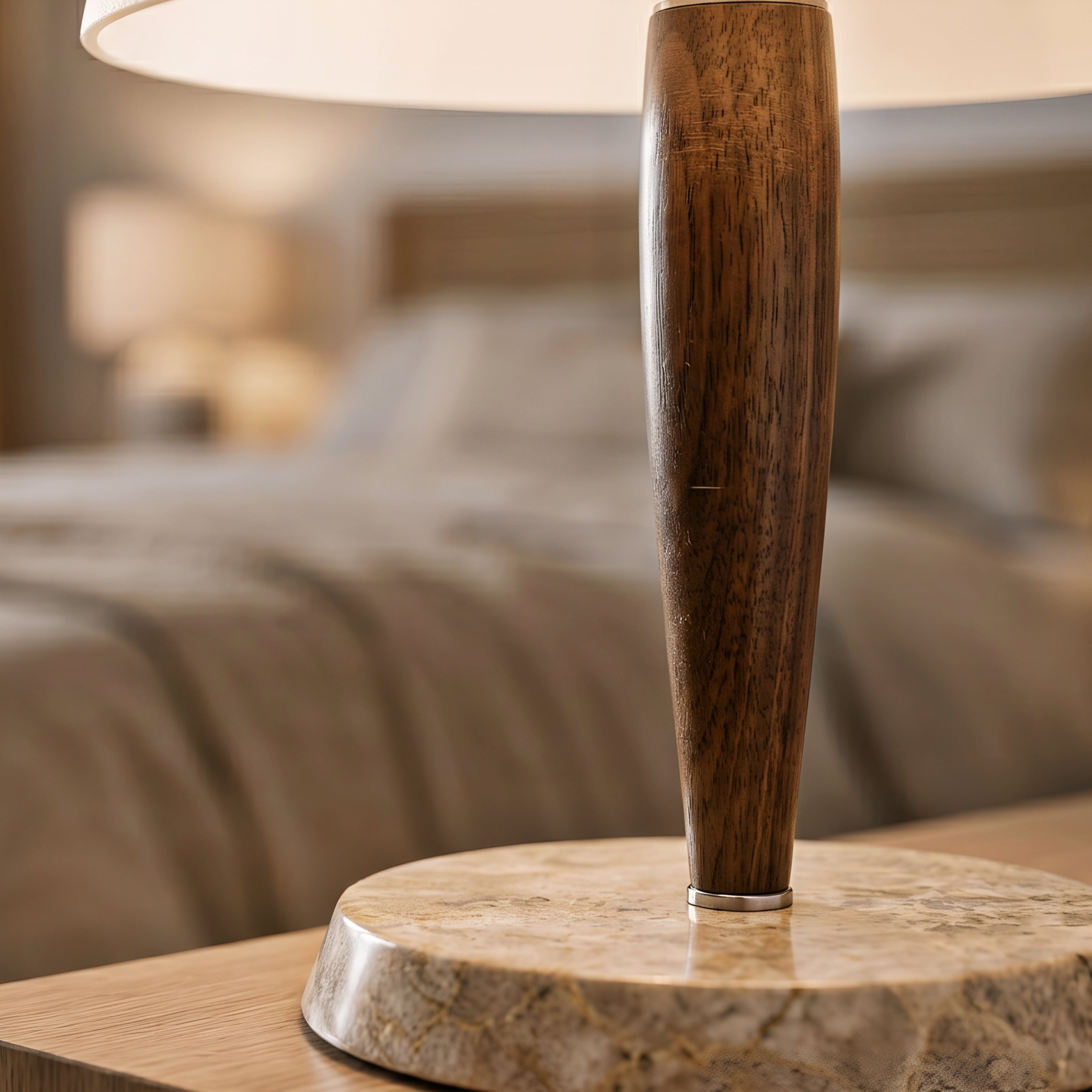 Valen Walnut Marble Table Lamp – Modern Wood Dome Shade Decorative Lighting Living Room Bedroom Desk