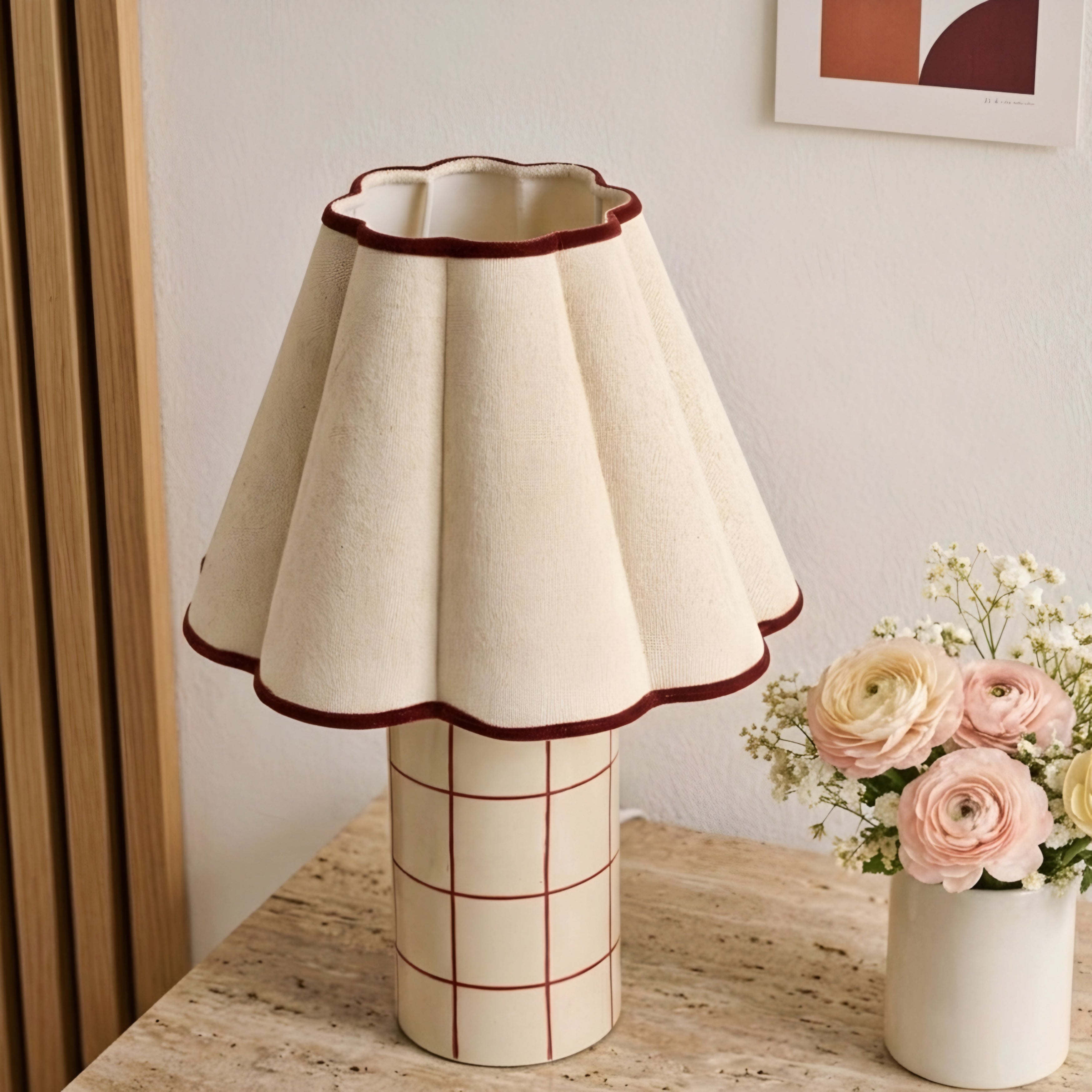 Cerano Pleated Ceramic Table Lamp – Living Room Bedroom Fabric Shade Decorative Lighting Nightstand