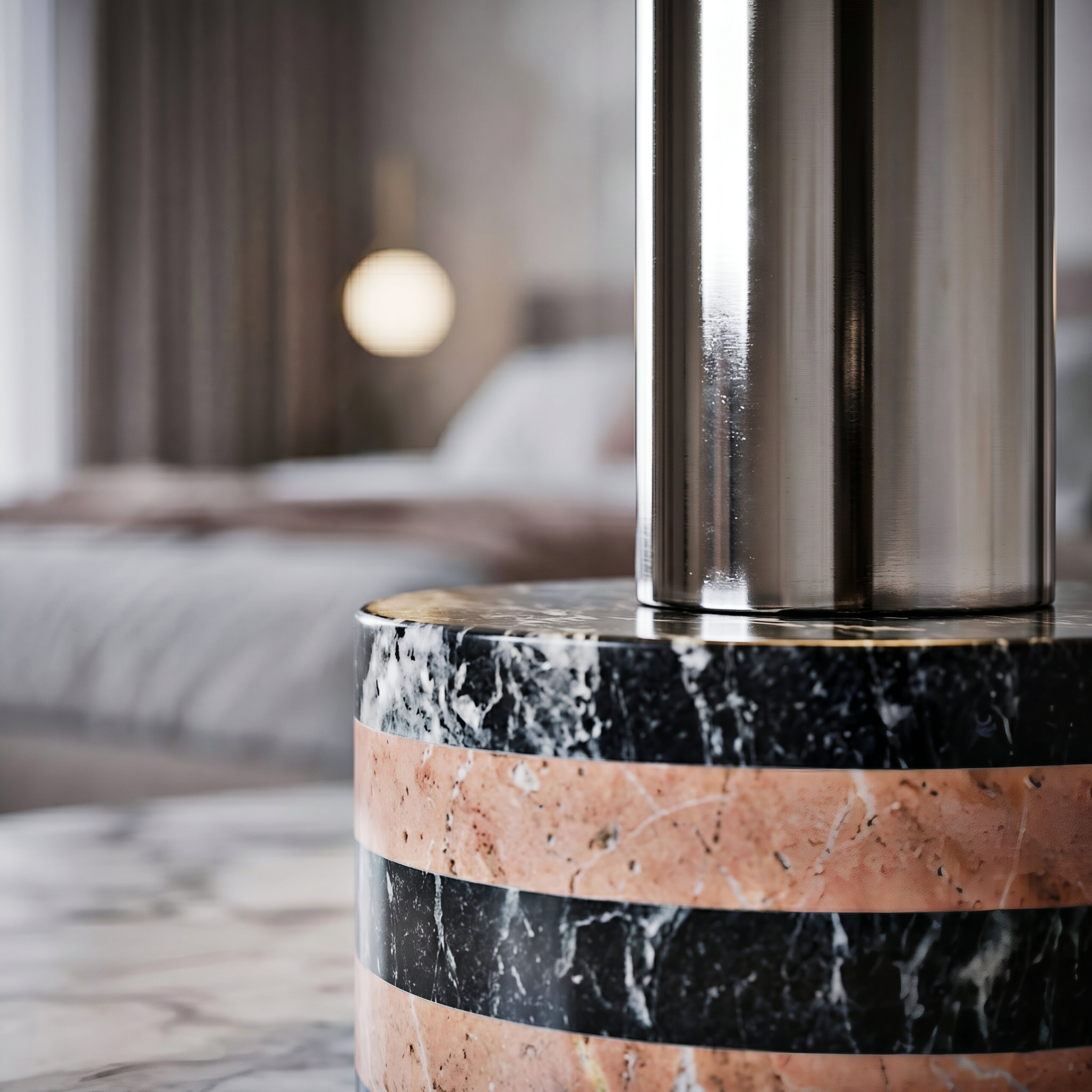 Dolara Stone Mushroom Table Lamp – Chrome Dome Marble Base Decorative Lighting Bedroom Living Room
