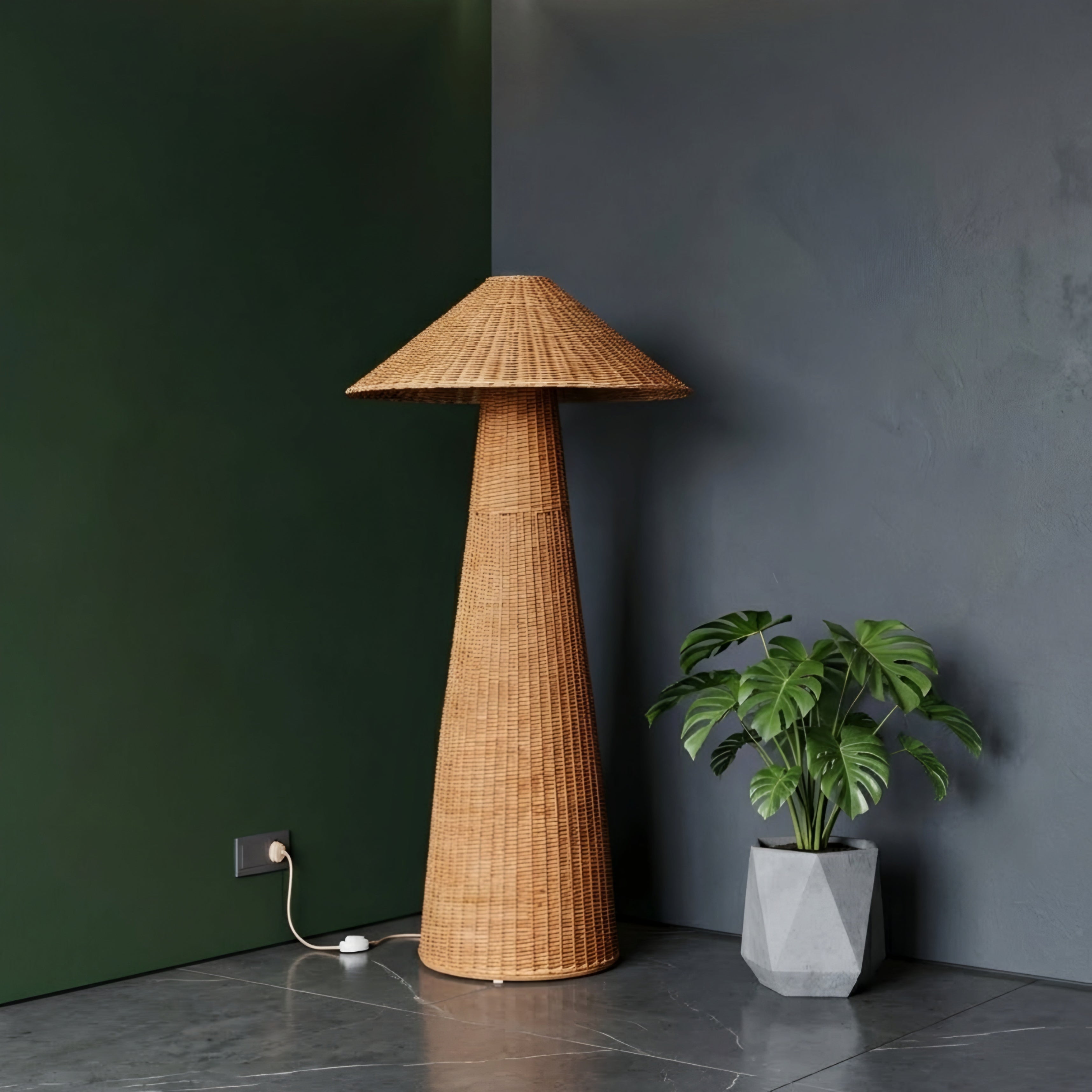 Velari Woven Rattan Floor Lamp – Natural Wicker Standing Light Living Room Bedroom Boho Decorative Lighting