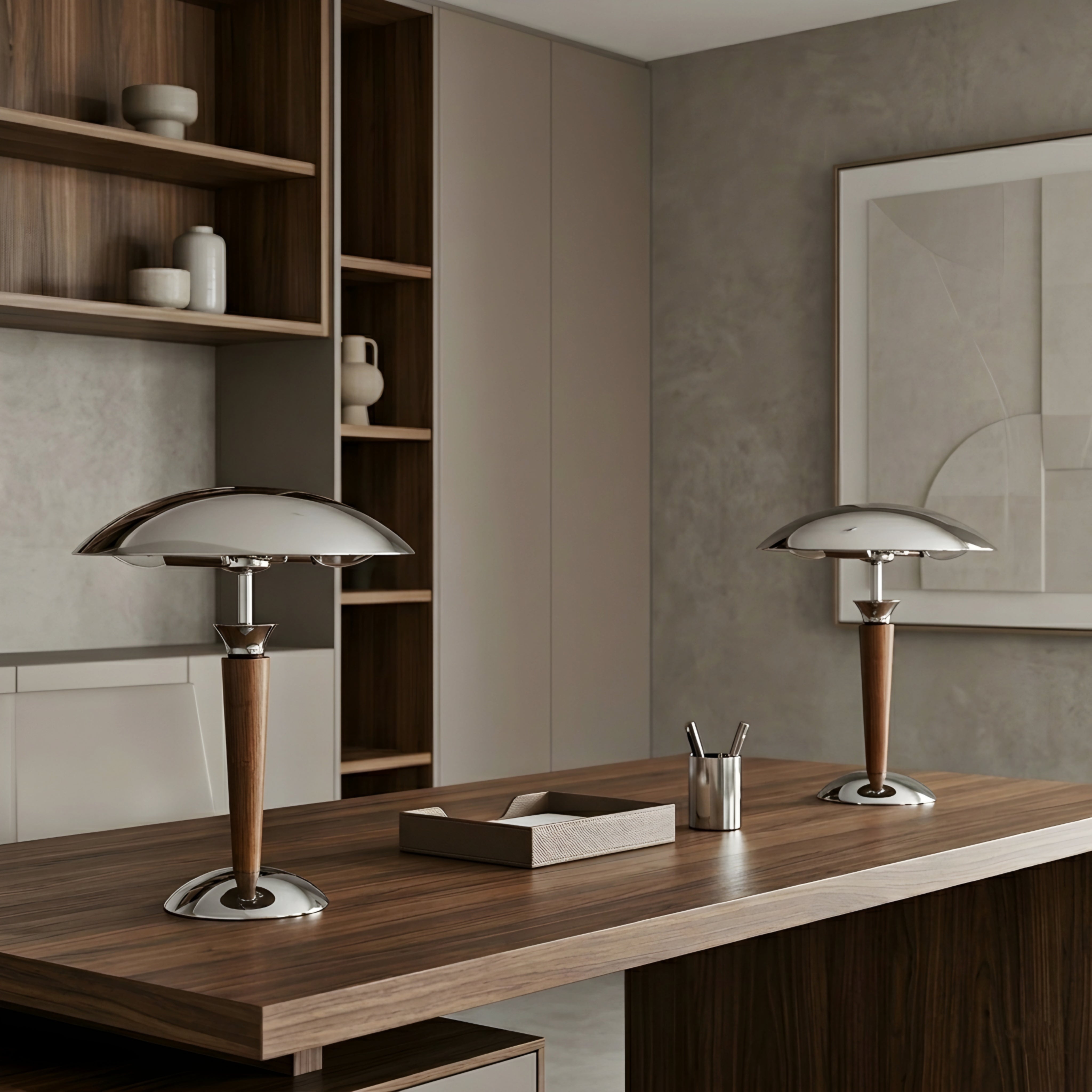 Hexton Dome Table Lamp – Chrome Wood Decorative Living Room Bedroom Desk Lighting Fixture