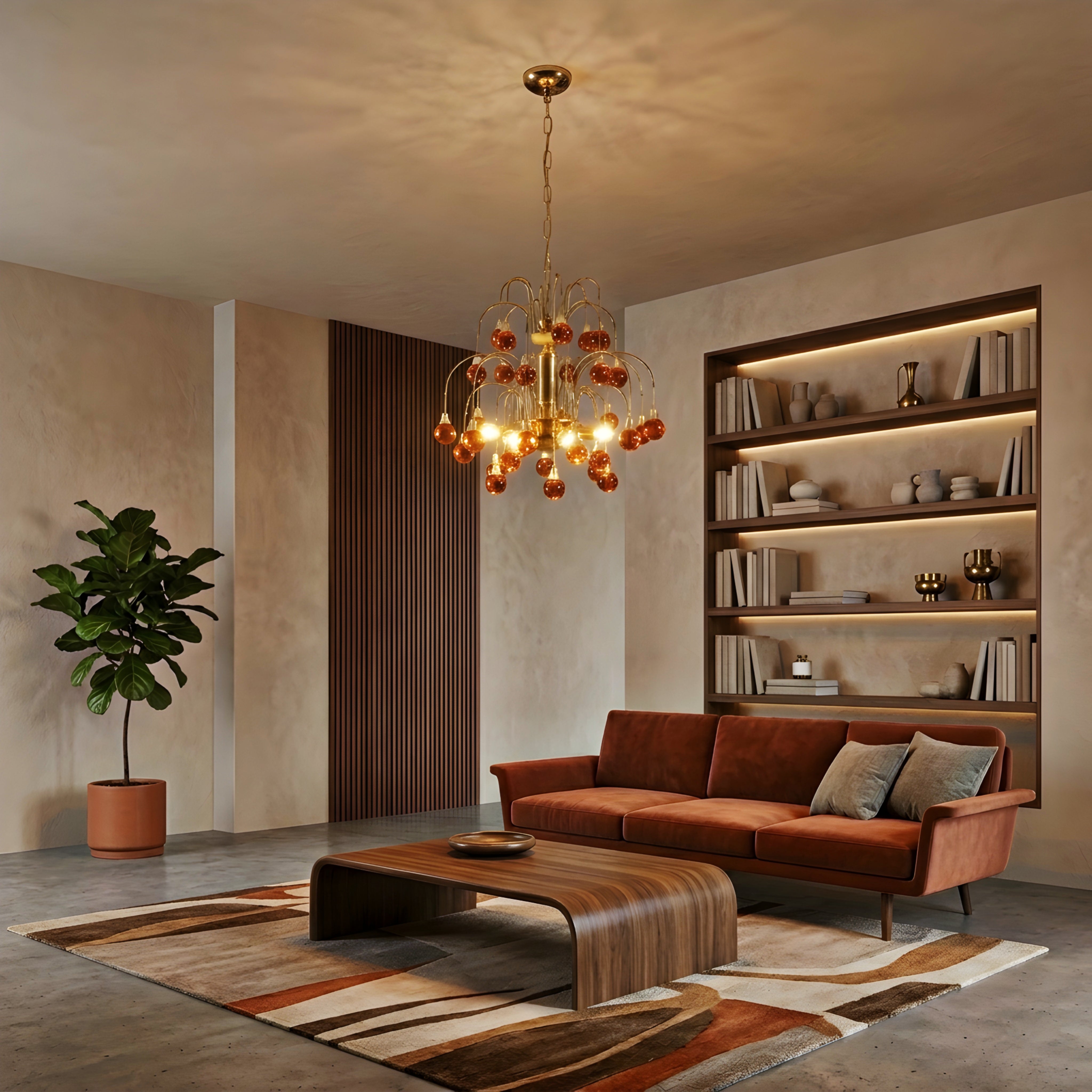 Cascata Amber Chandelier – Glass Pendant Light Dining Room Living Room Decorative Lighting Fixture