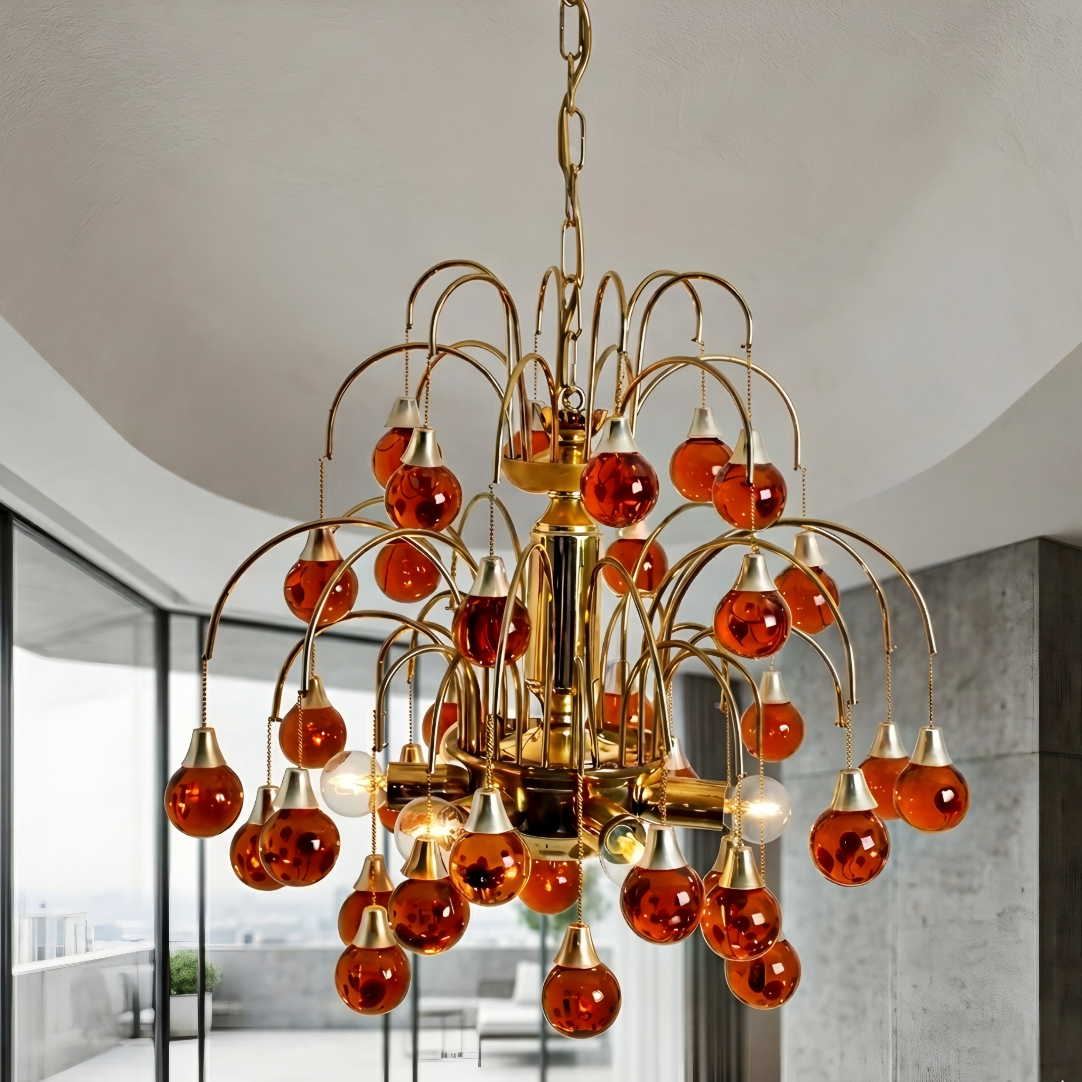 Cascata Amber Chandelier – Glass Pendant Light Dining Room Living Room Decorative Lighting Fixture