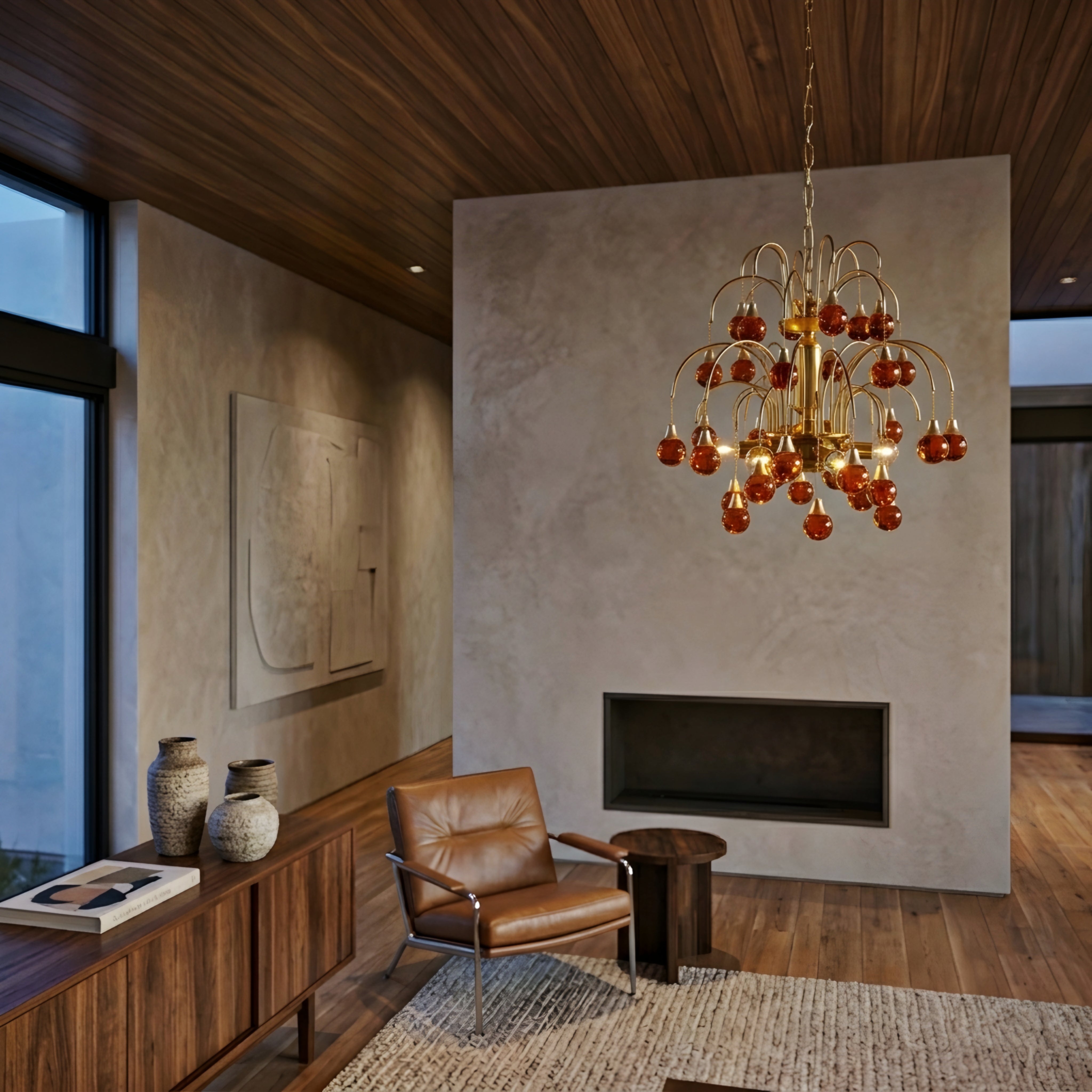 Cascata Amber Chandelier – Glass Pendant Light Dining Room Living Room Decorative Lighting Fixture