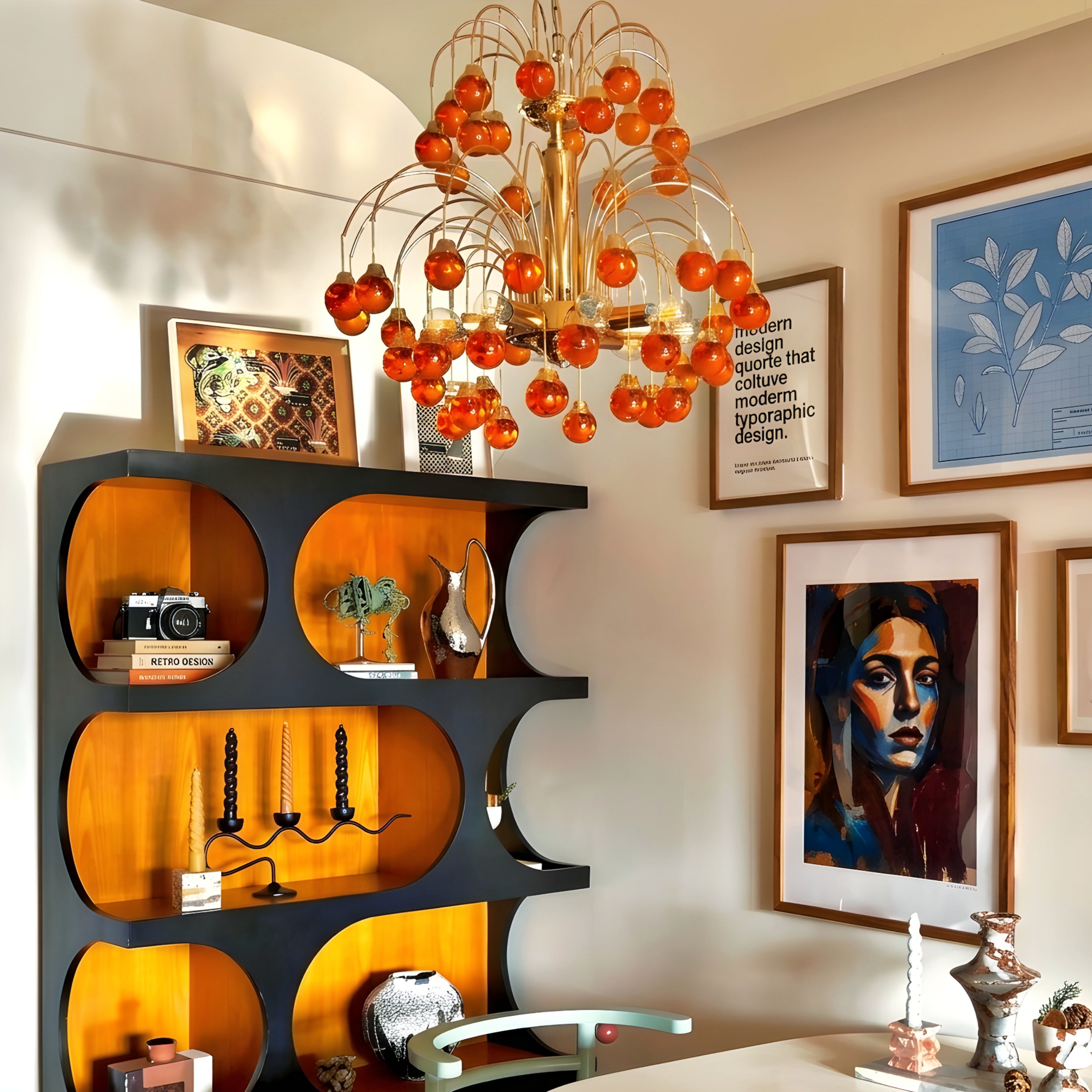 Cascata Amber Chandelier – Glass Pendant Light Dining Room Living Room Decorative Lighting Fixture