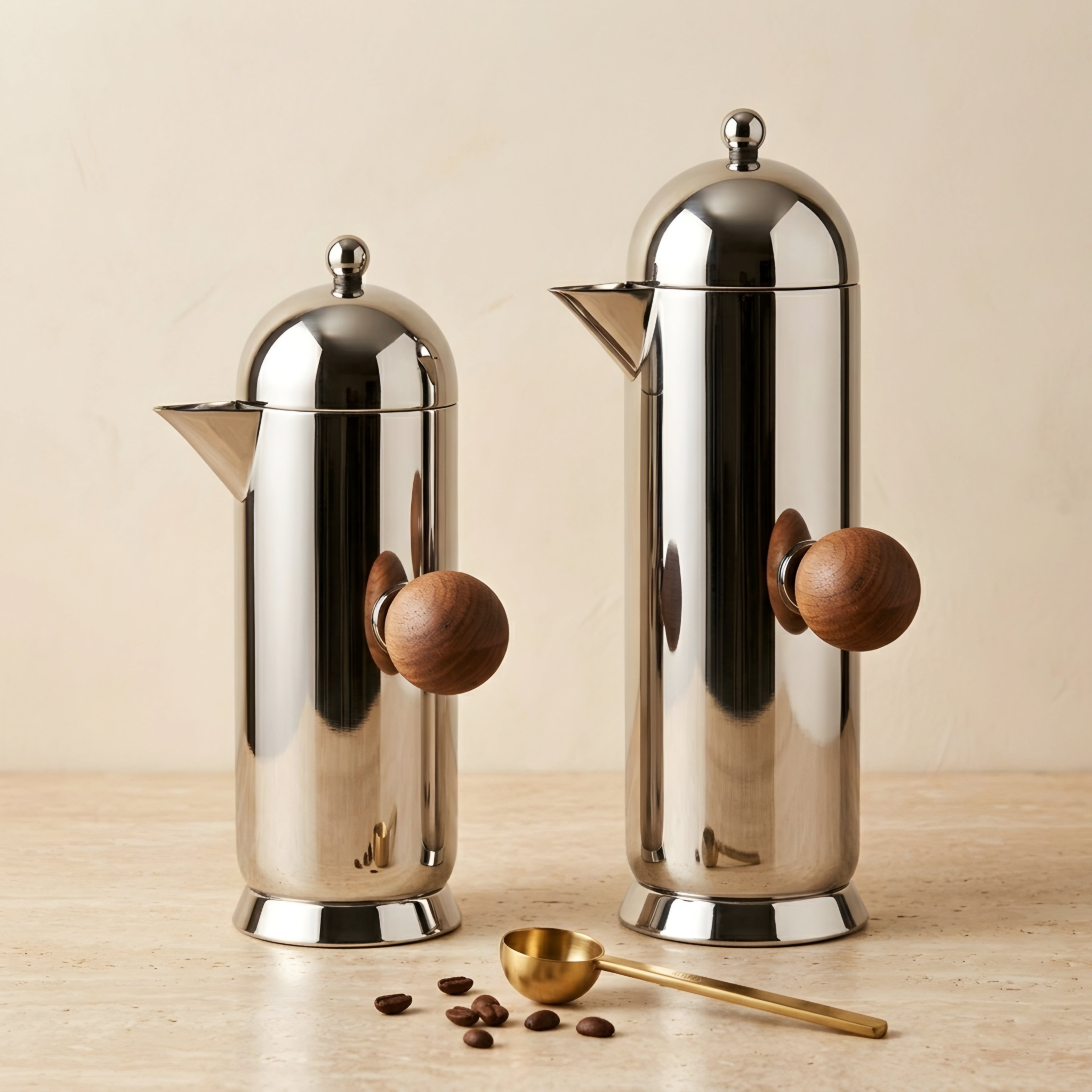 Velluto Stainless French Press – Premium Coffee Maker Polished Chrome Walnut Wood Handle Kitchen