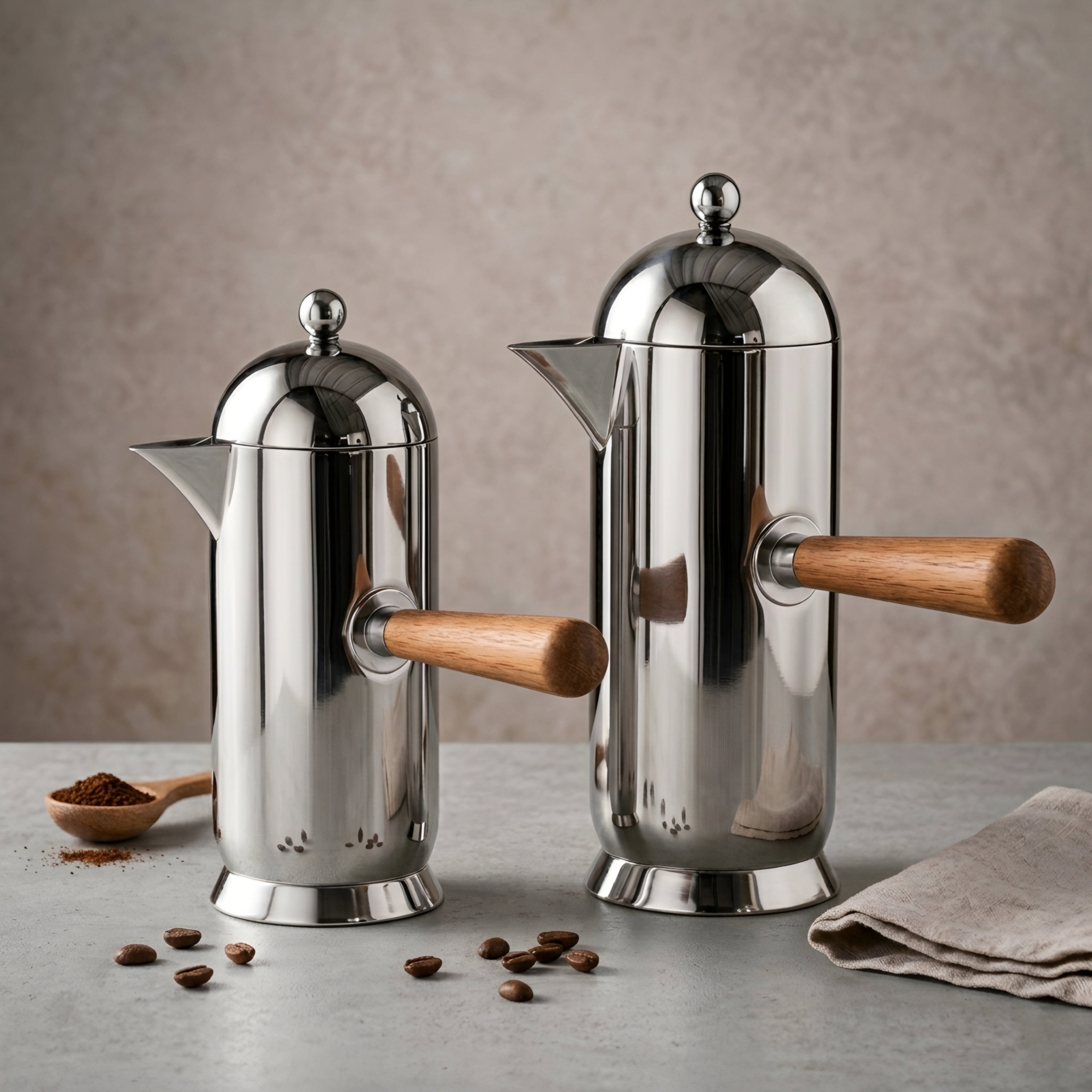 Nordvik Stainless Steel French Press – Premium Coffee Maker Wood Handle Polished Metal Espresso Pot Kitchen