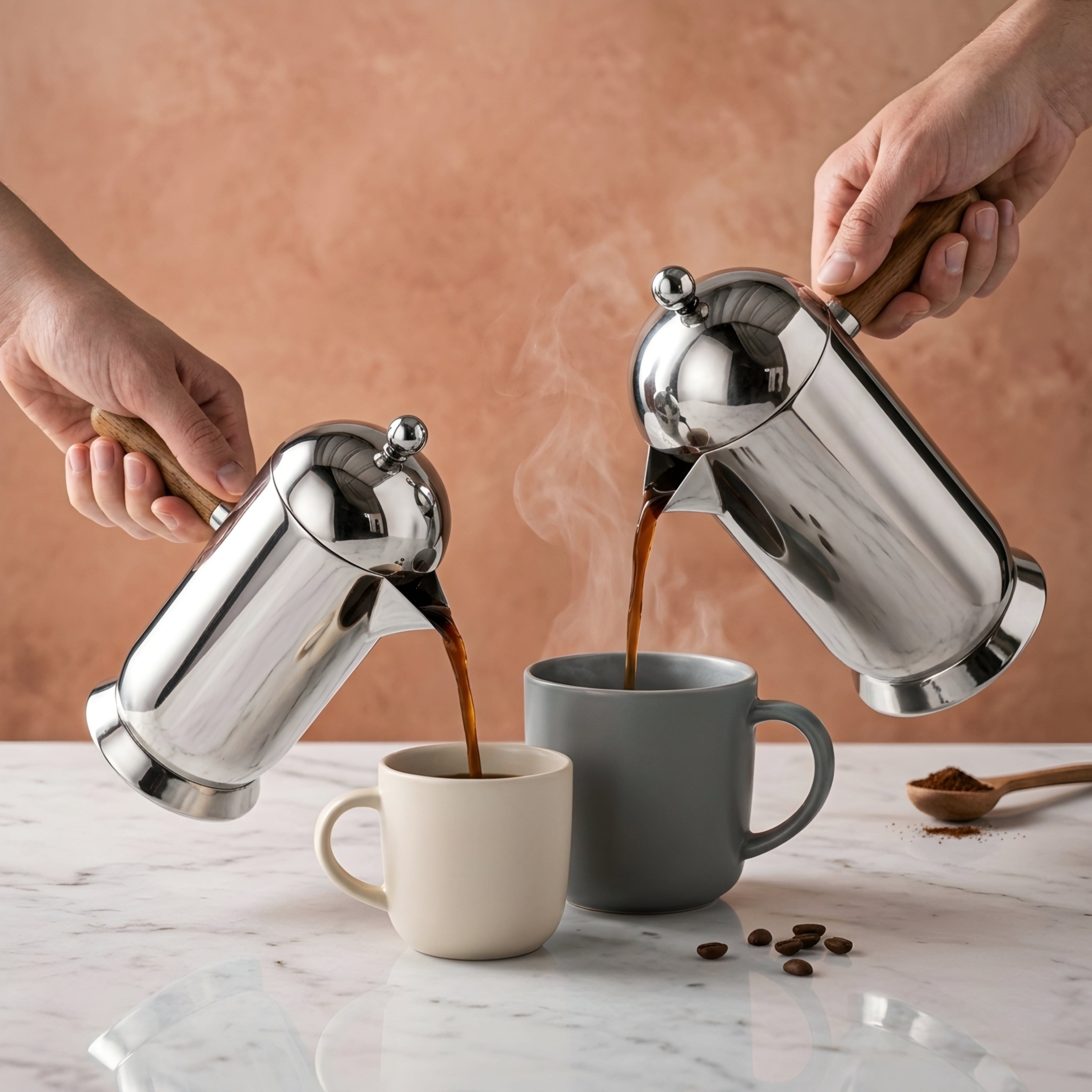 Nordvik Stainless Steel French Press – Premium Coffee Maker Wood Handle Polished Metal Espresso Pot Kitchen