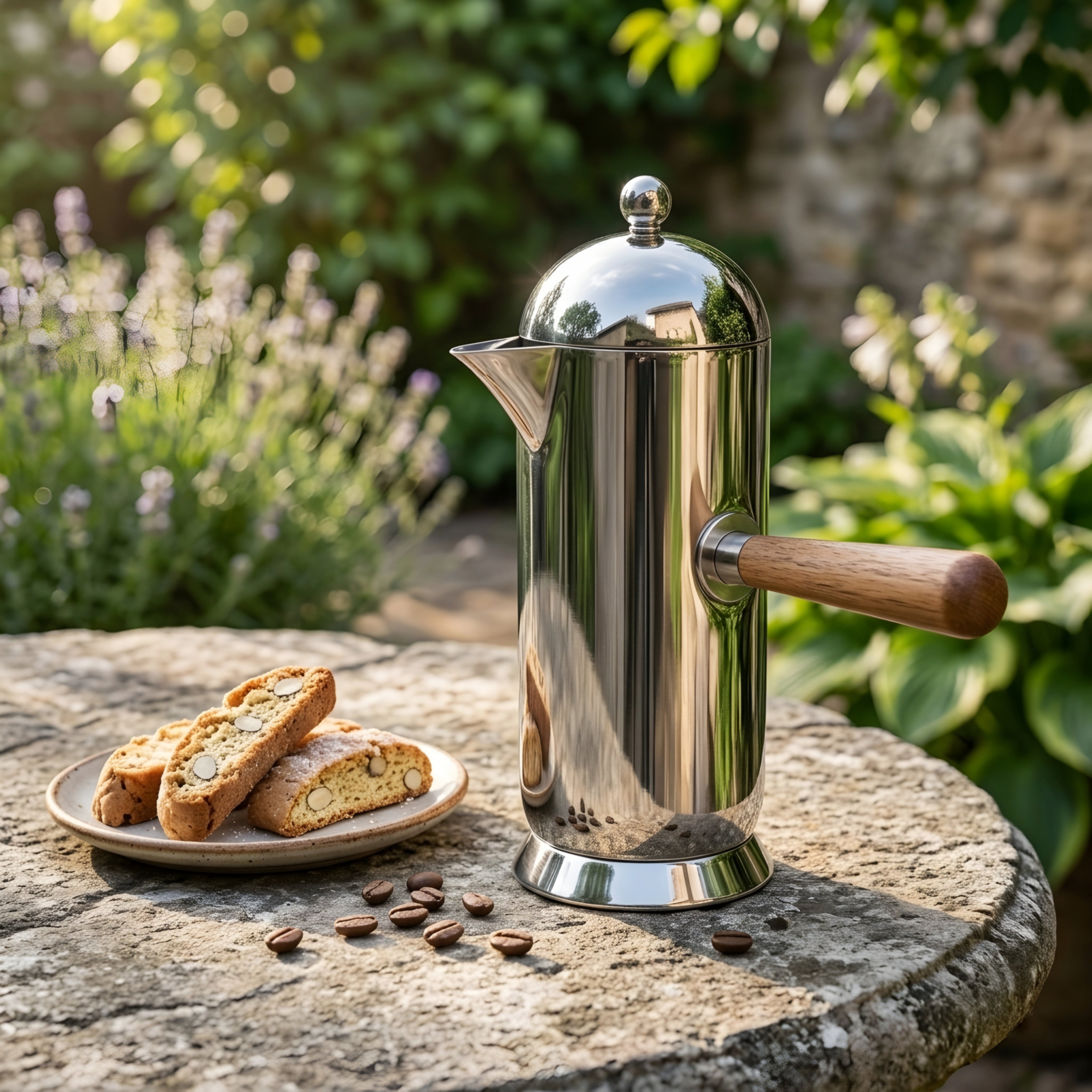 Nordvik Stainless Steel French Press – Premium Coffee Maker Wood Handle Polished Metal Espresso Pot Kitchen
