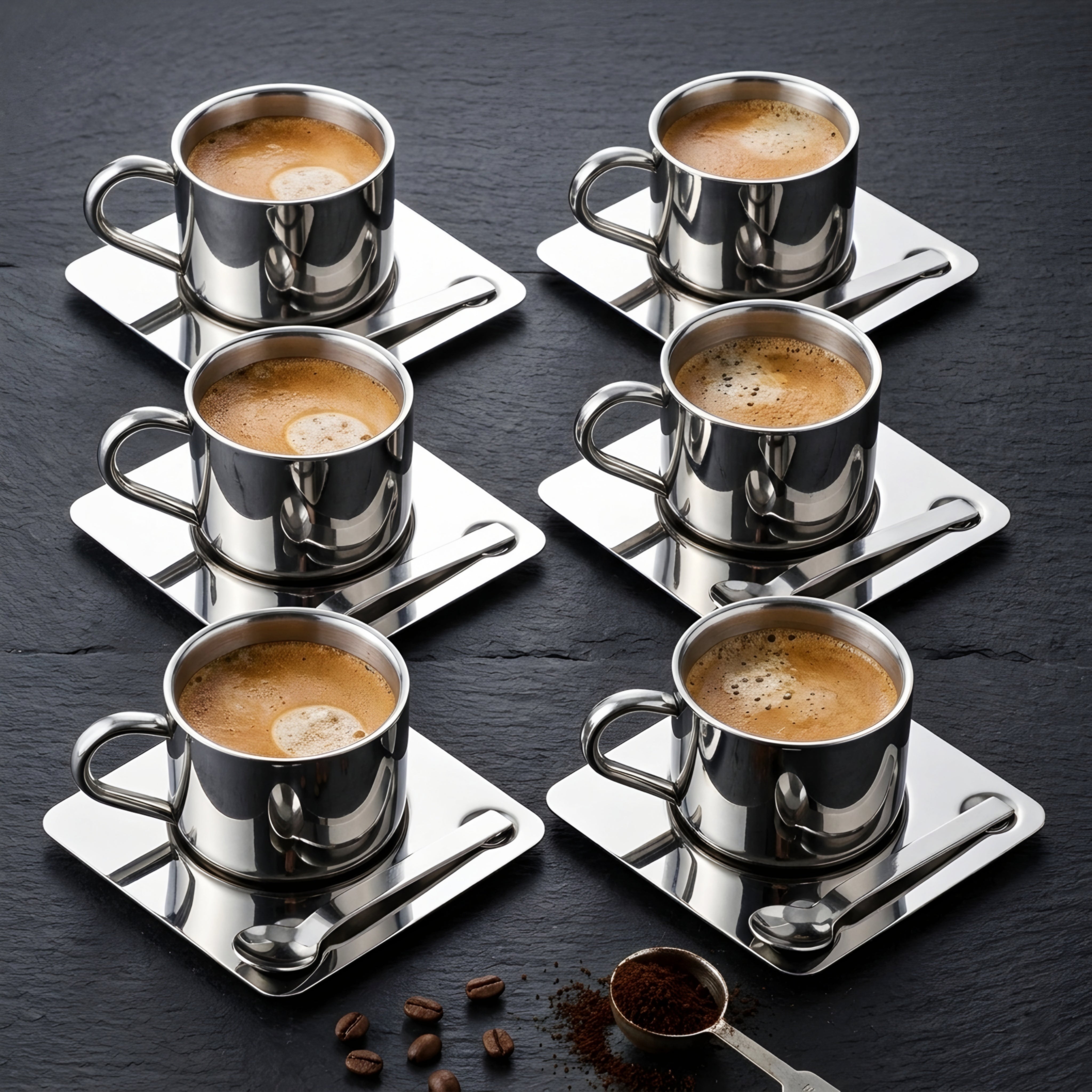 Axiom Coffee Ritual Set – Stainless Steel Espresso Cup Saucer Spoon Modern Kitchen Barware Serving