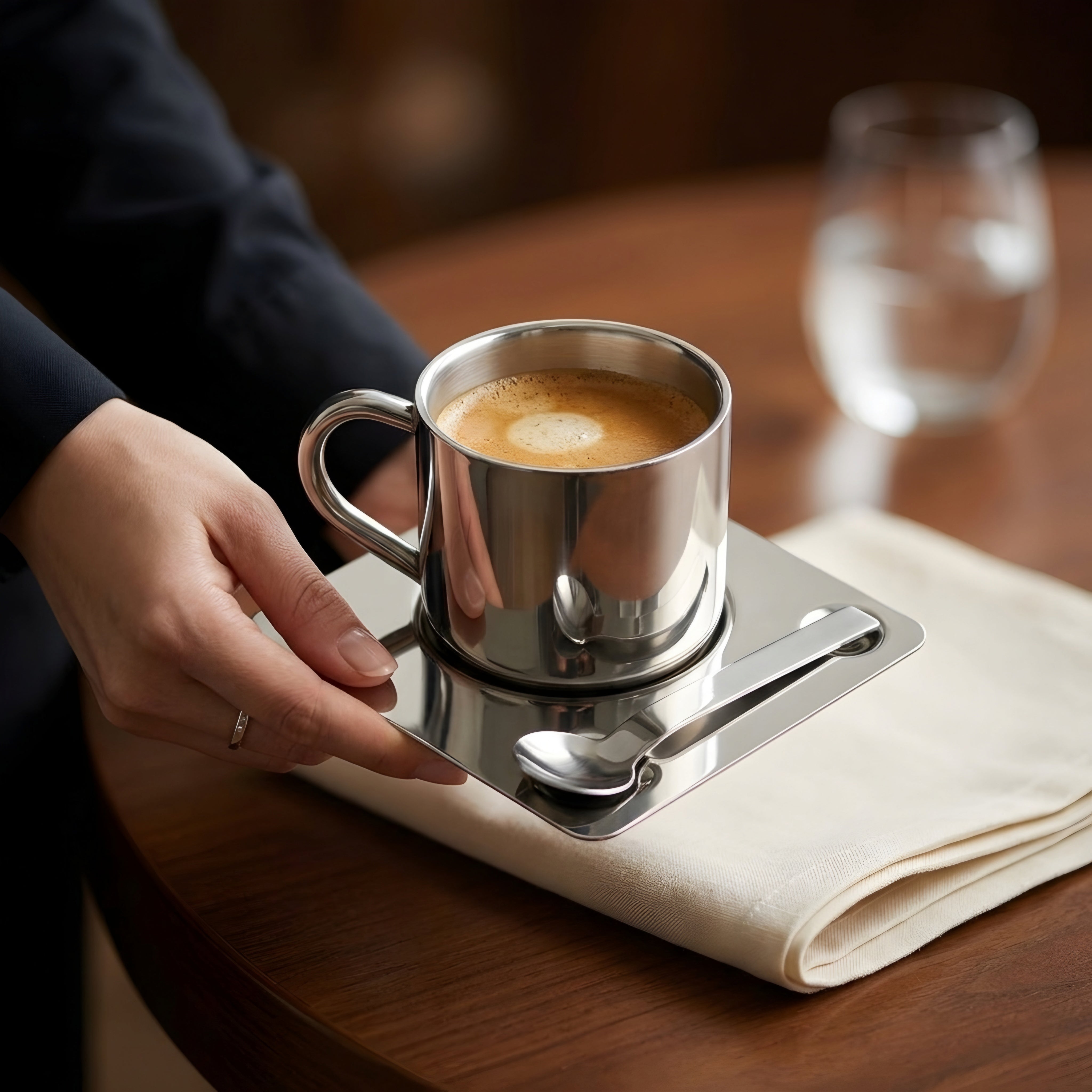 Axiom Coffee Ritual Set – Stainless Steel Espresso Cup Saucer Spoon Modern Kitchen Barware Serving