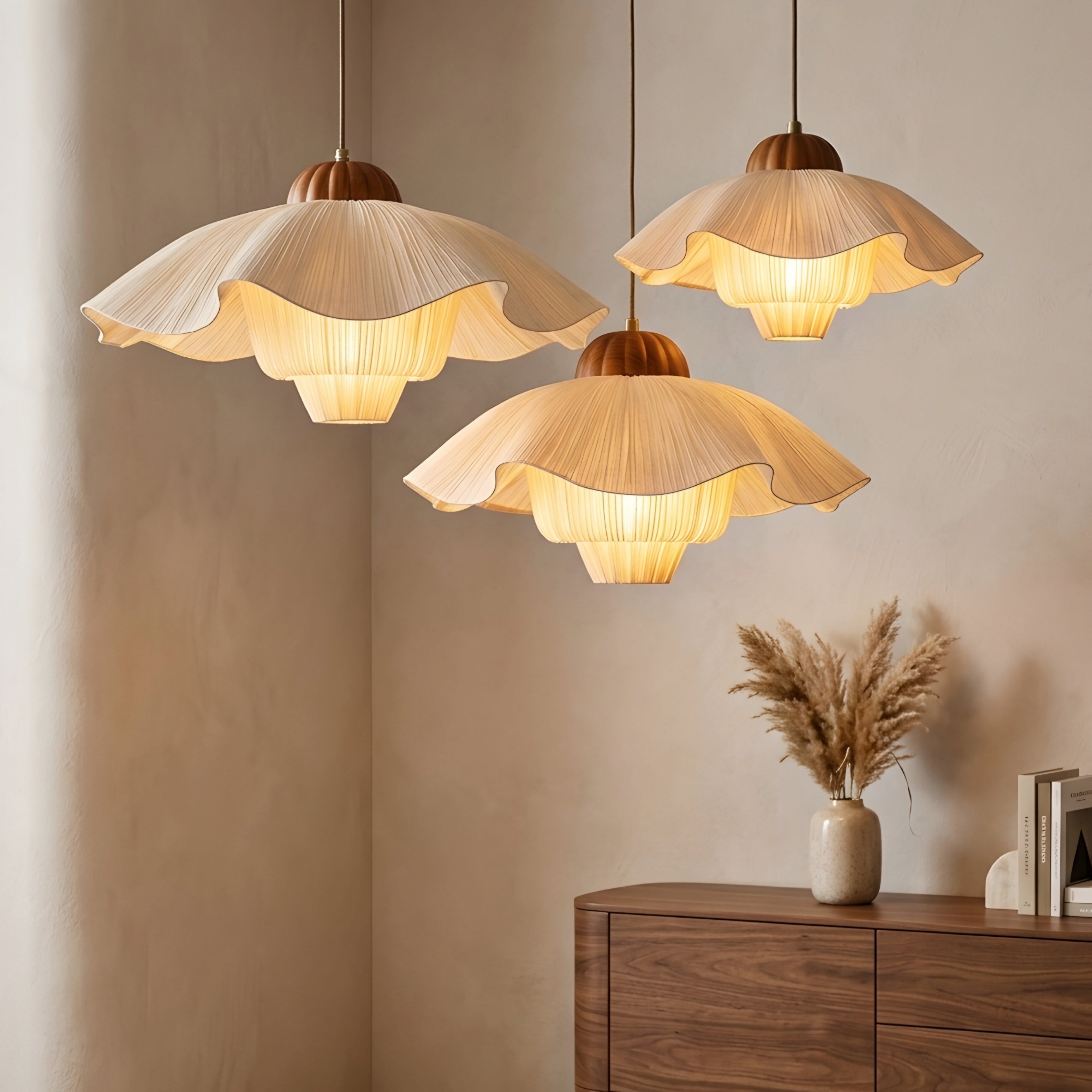 Pleata Bloom Pendant Light – Modern Pleated Fabric Ceiling Light Dining Room Kitchen Island Decorative