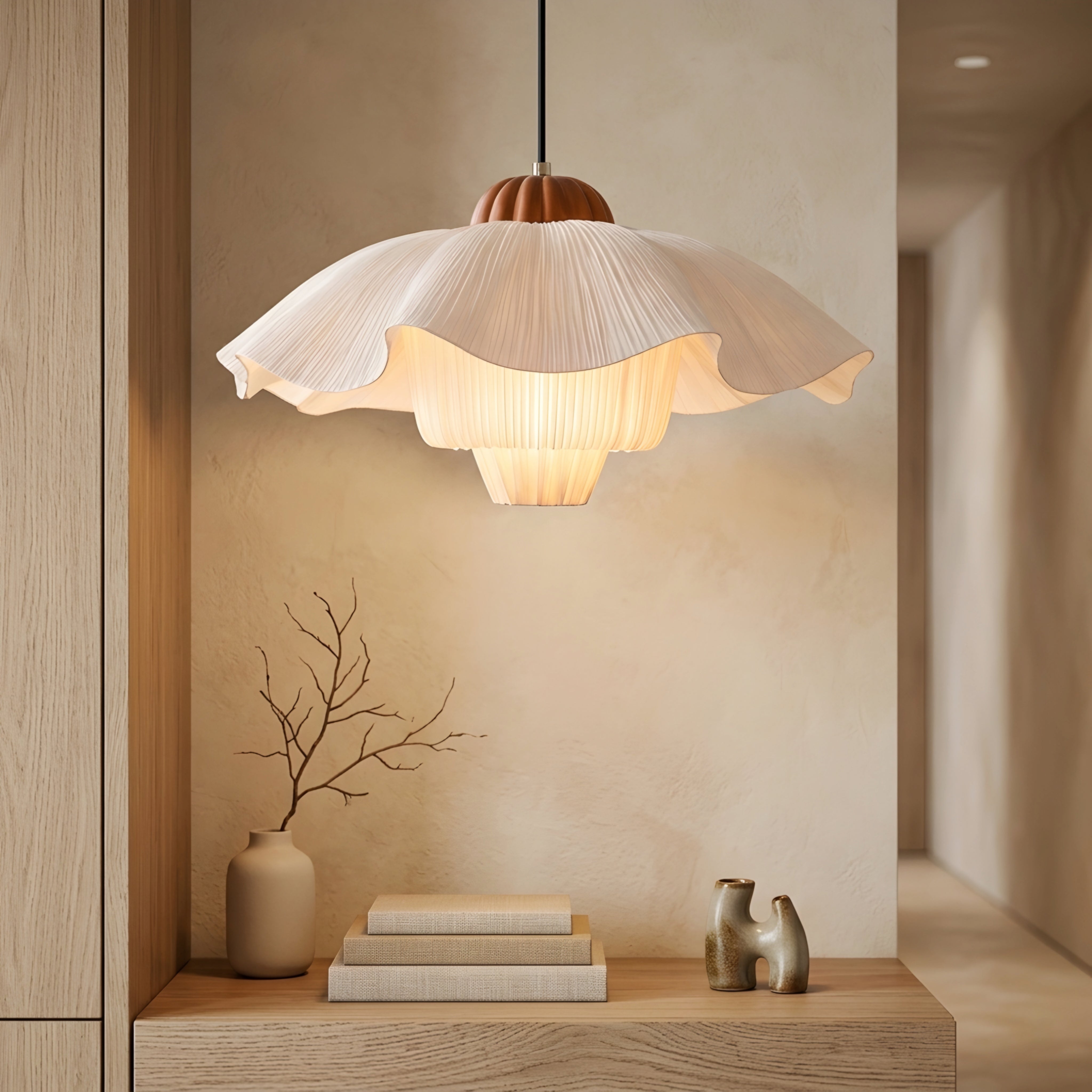 Pleata Bloom Pendant Light – Modern Pleated Fabric Ceiling Light Dining Room Kitchen Island Decorative