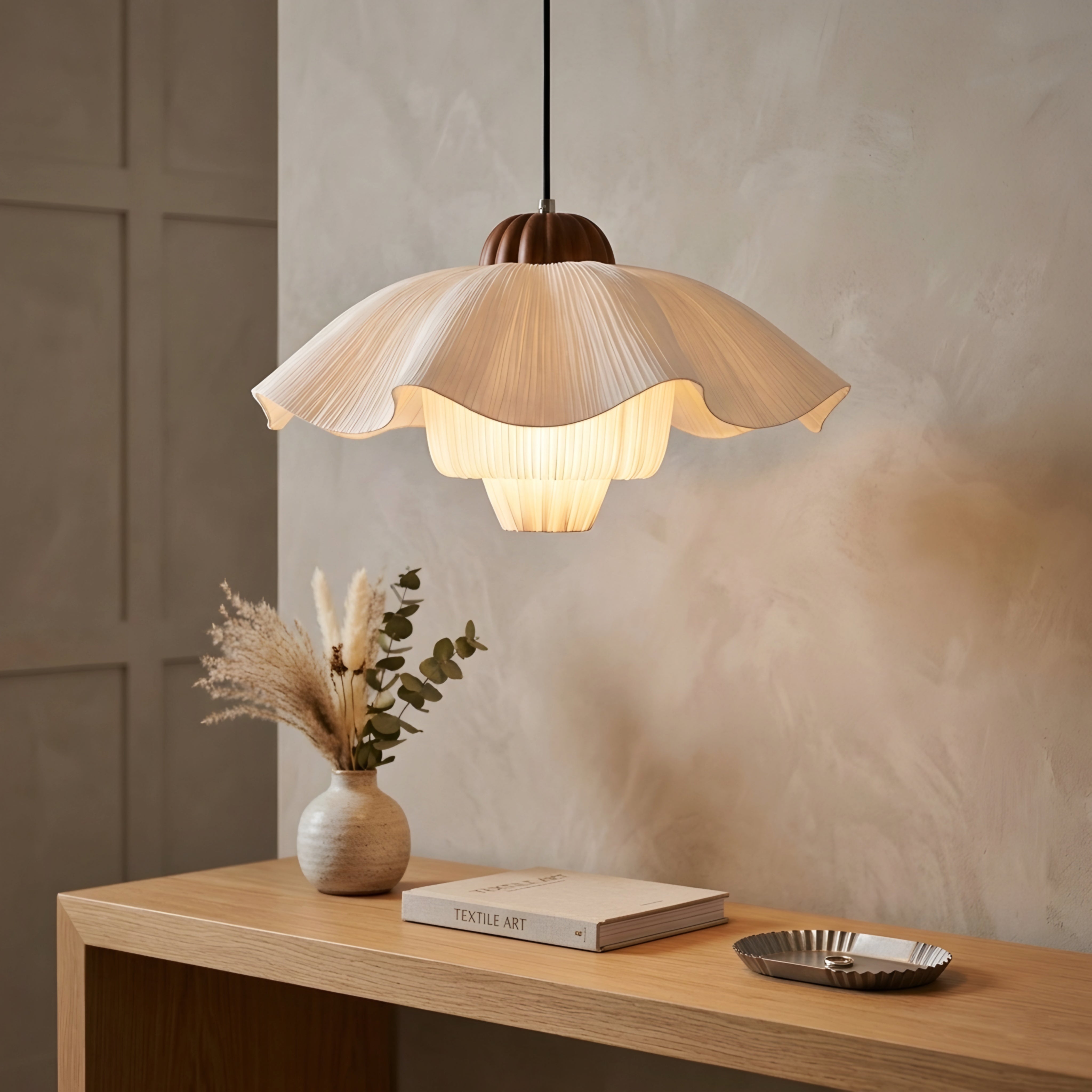 Pleata Bloom Pendant Light – Modern Pleated Fabric Ceiling Light Dining Room Kitchen Island Decorative