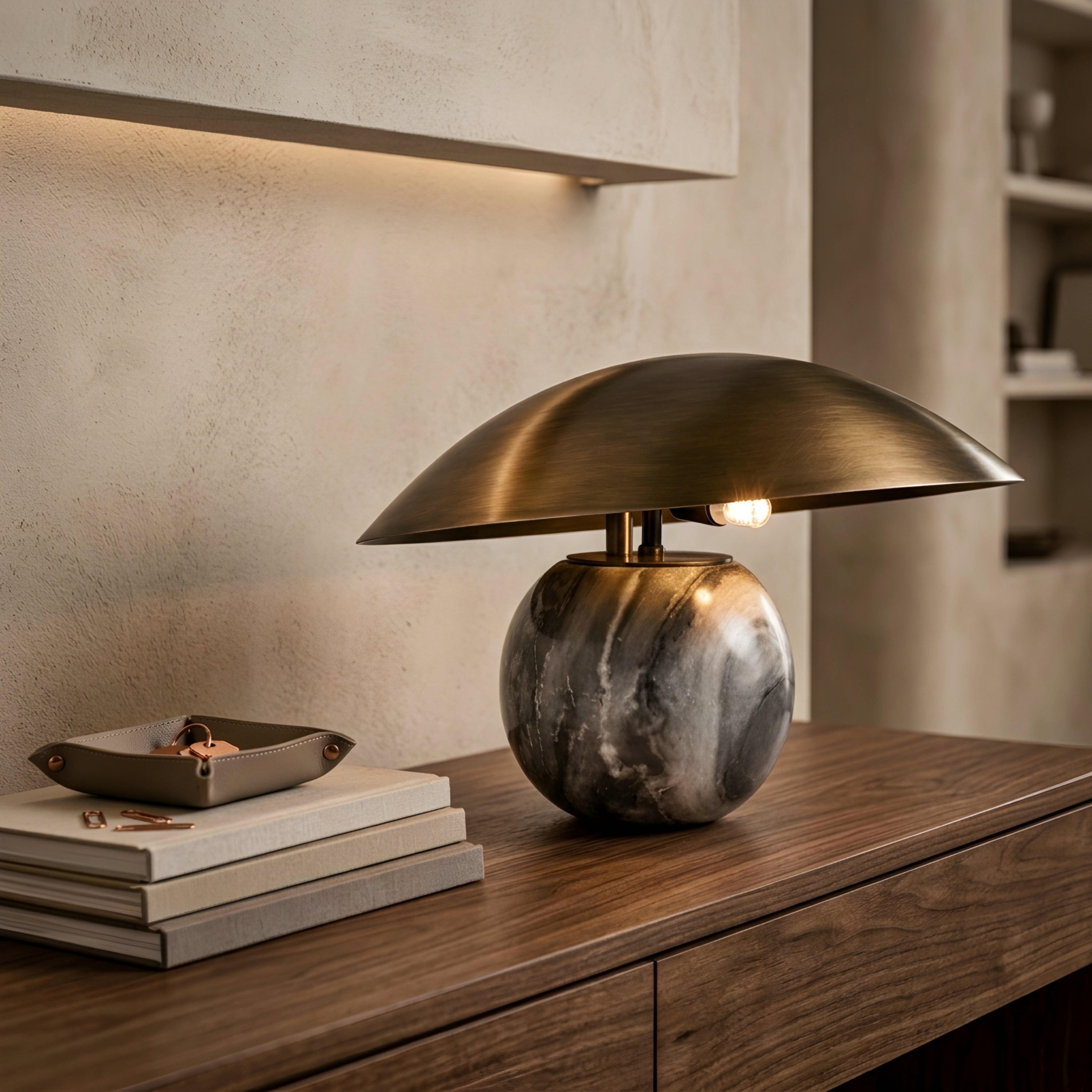 Orbello Marble Dome Table Lamp – Modern Decorative Living Room Bedroom Brass Accent Lighting